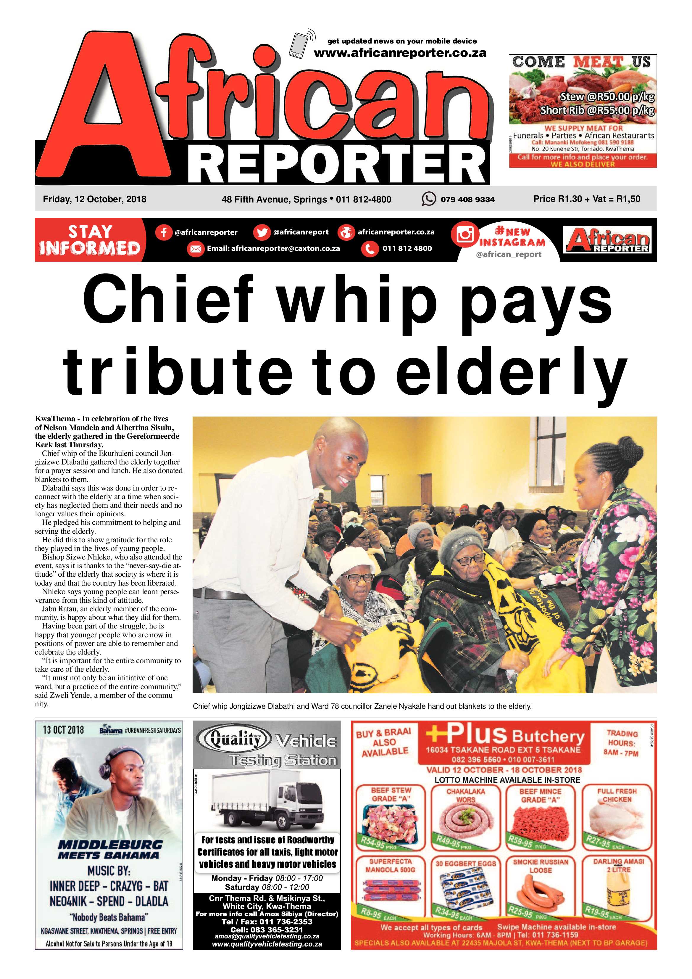 African Reporter 12 October 2018 page 1