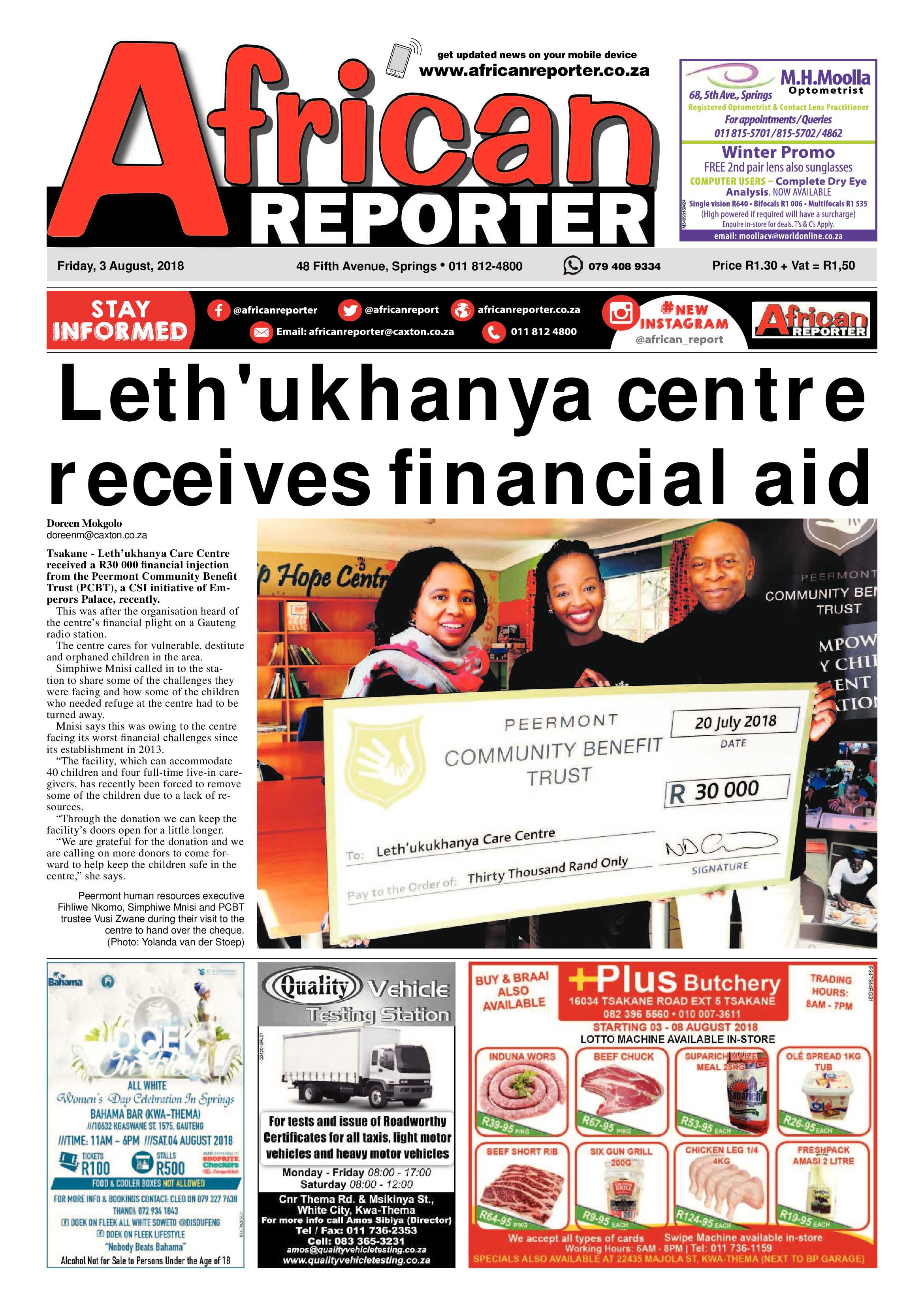 African Reporter 03 August 2018 page 1