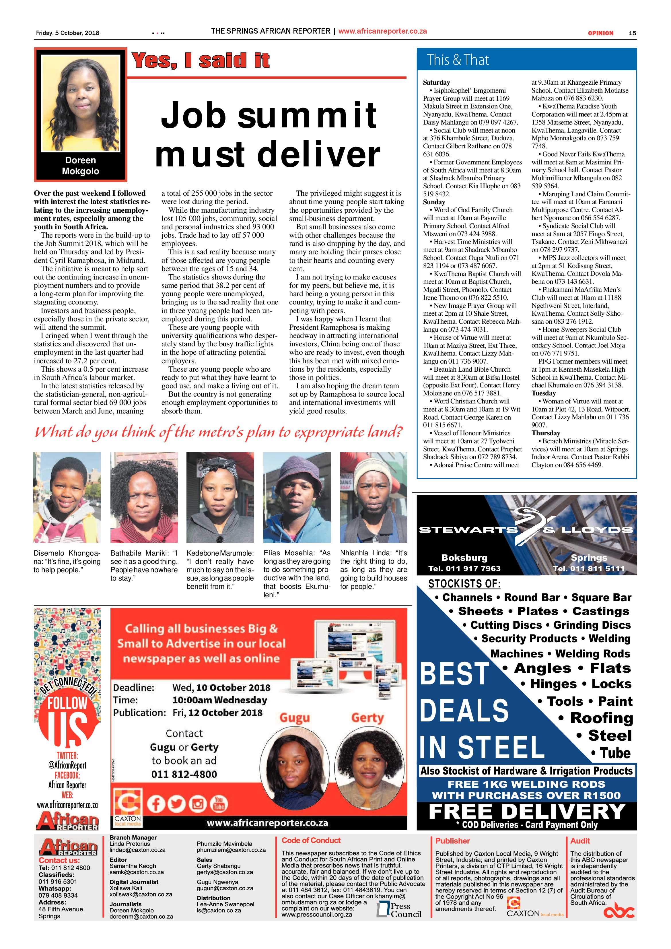 African Reporter 05 October 2018 page 15