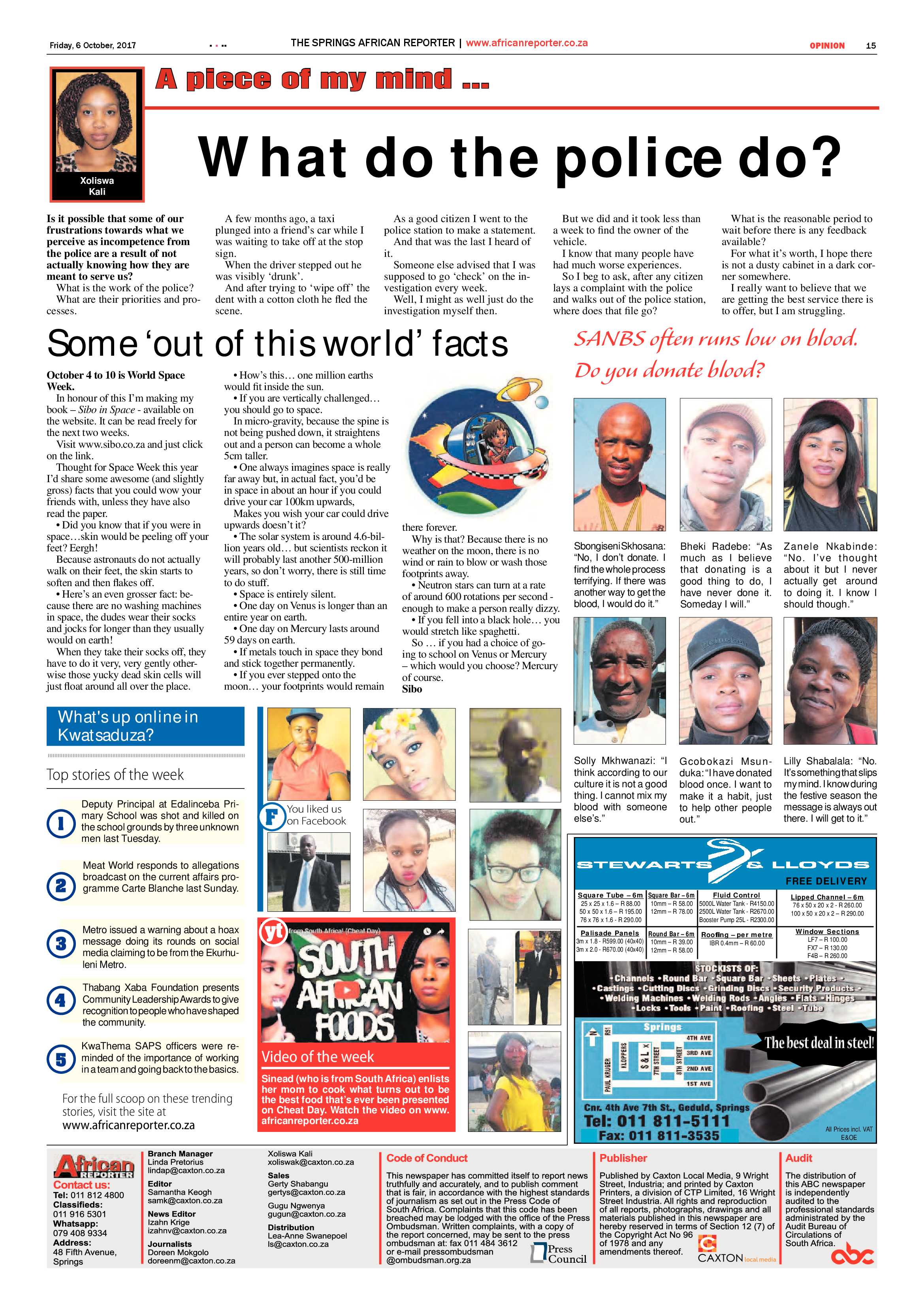 African Reporter 06 October 2017 page 15