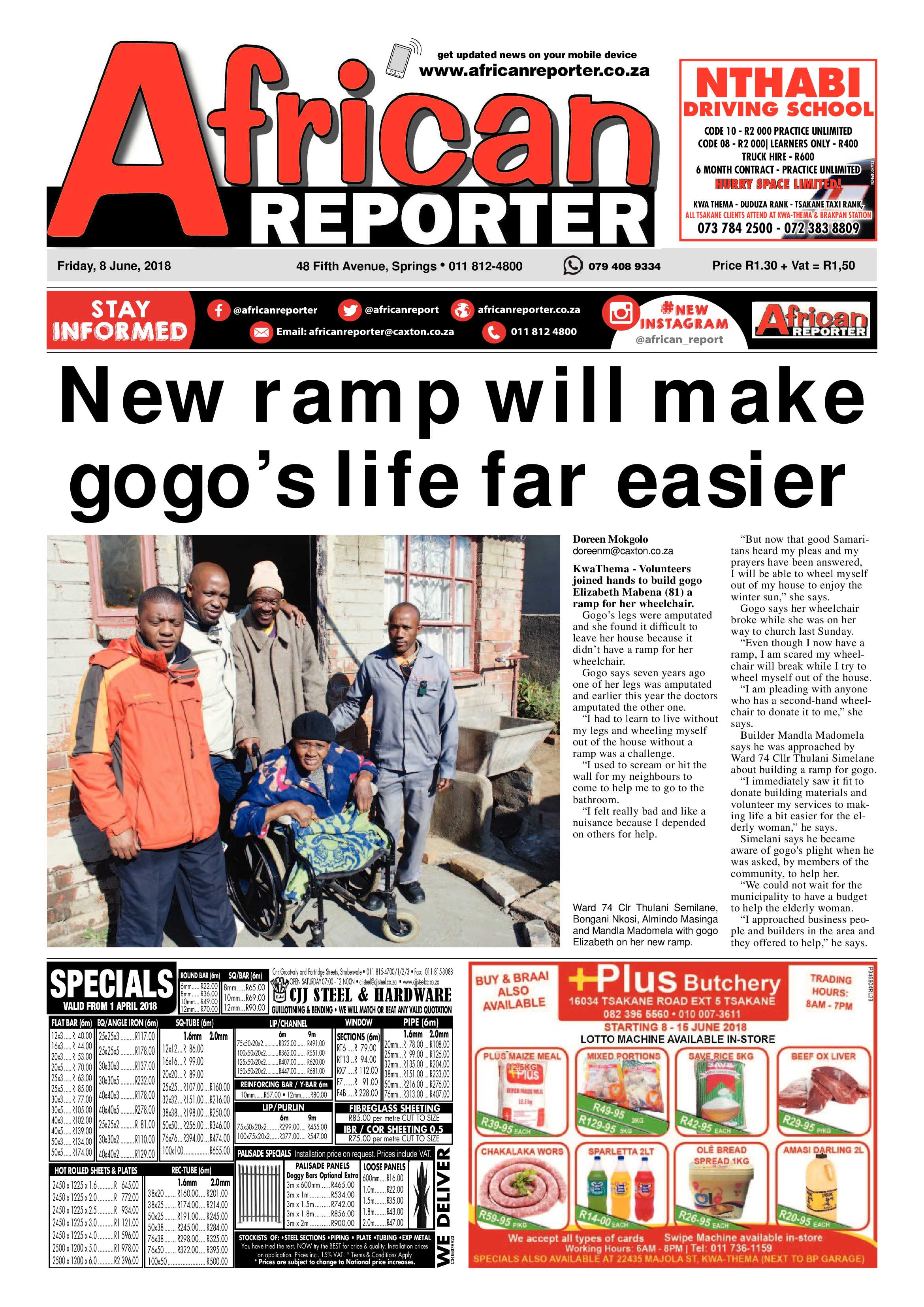 African Reporter 08 June 2018 page 1