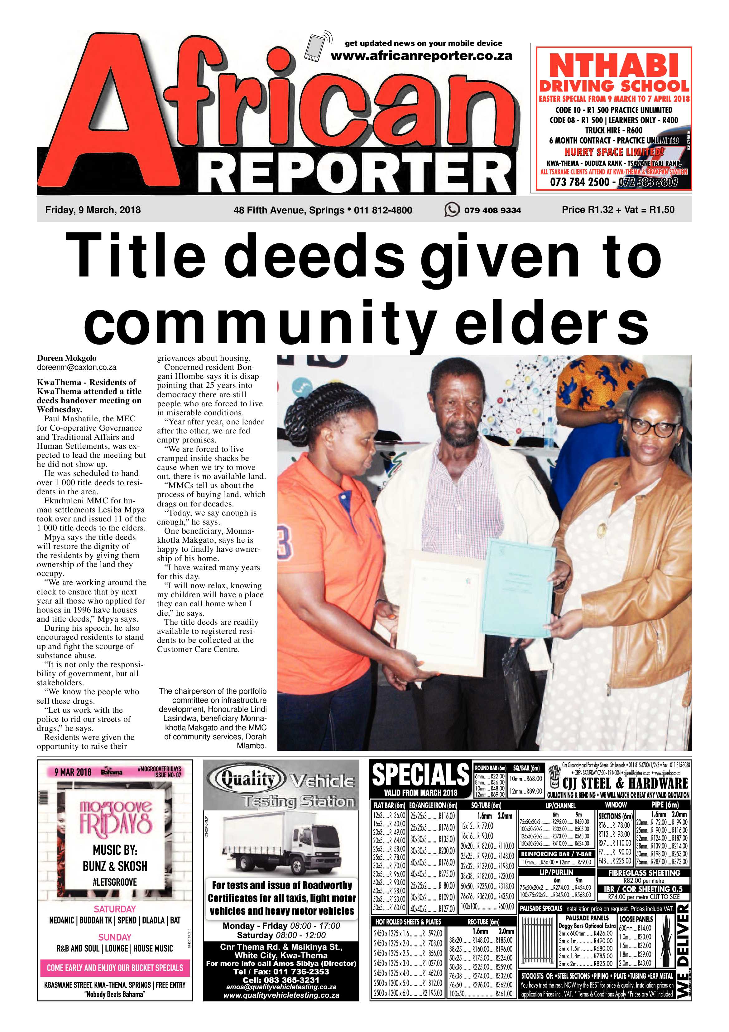 African Reporter 09 March 2018 page 1