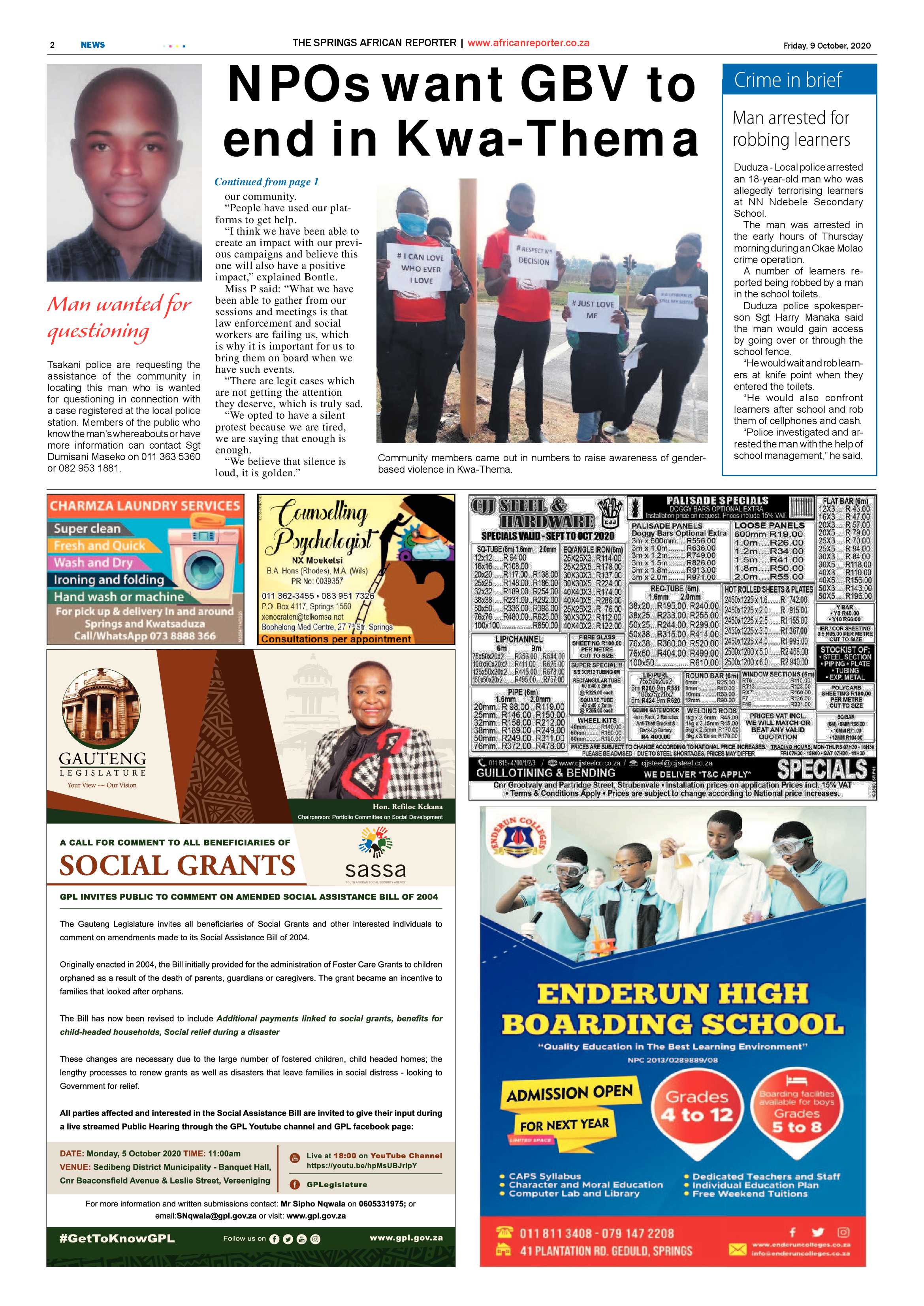 African Reporter 09 October 2020 page 2