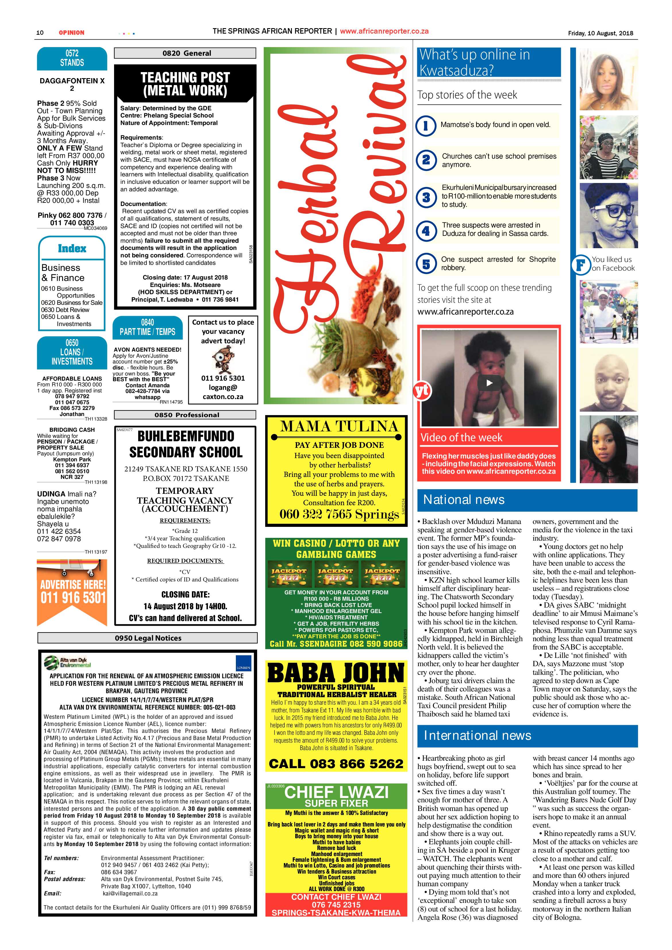 African Reporter 10 August 2018 page 10