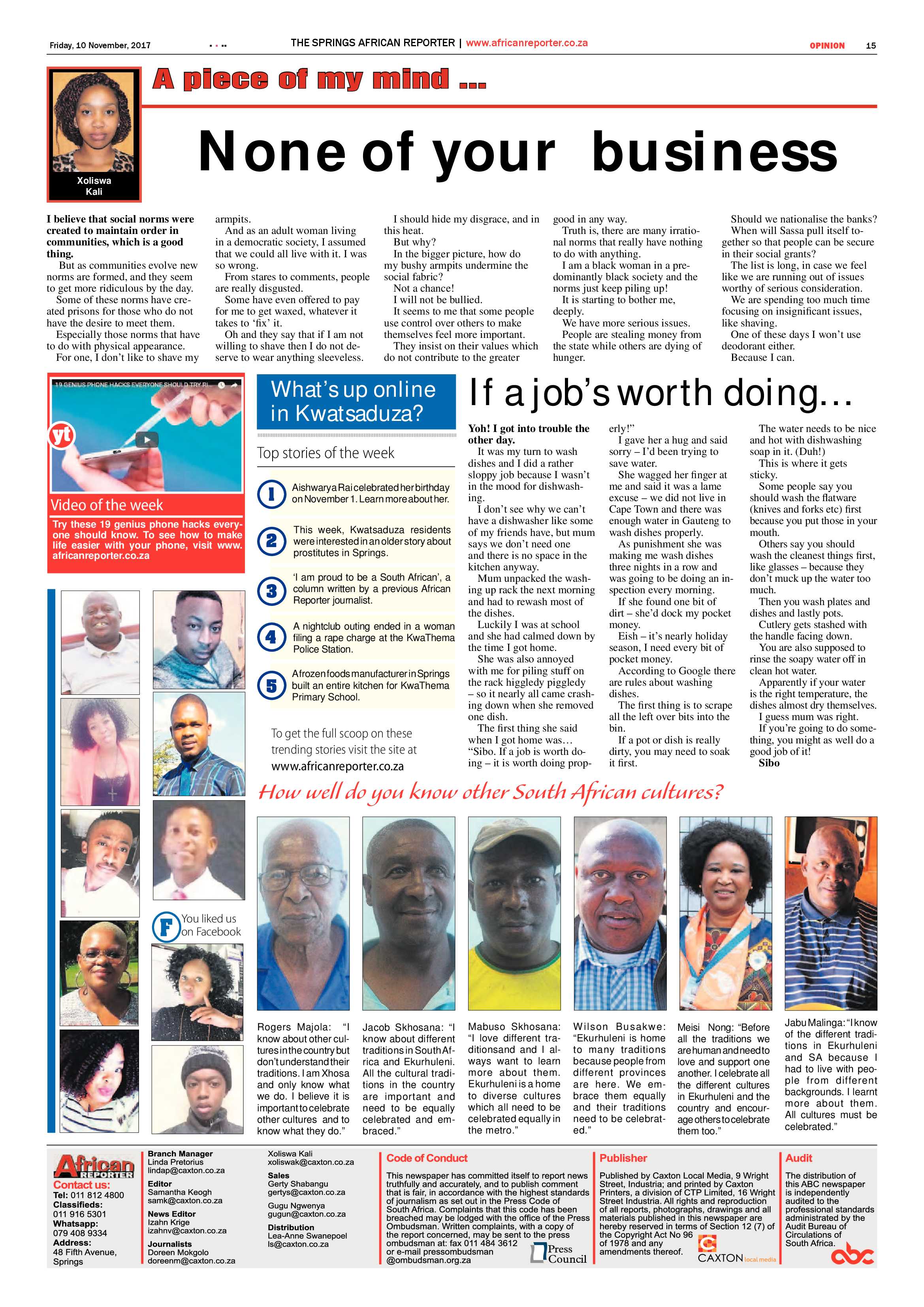 African Reporter 10 November 2017 page 15