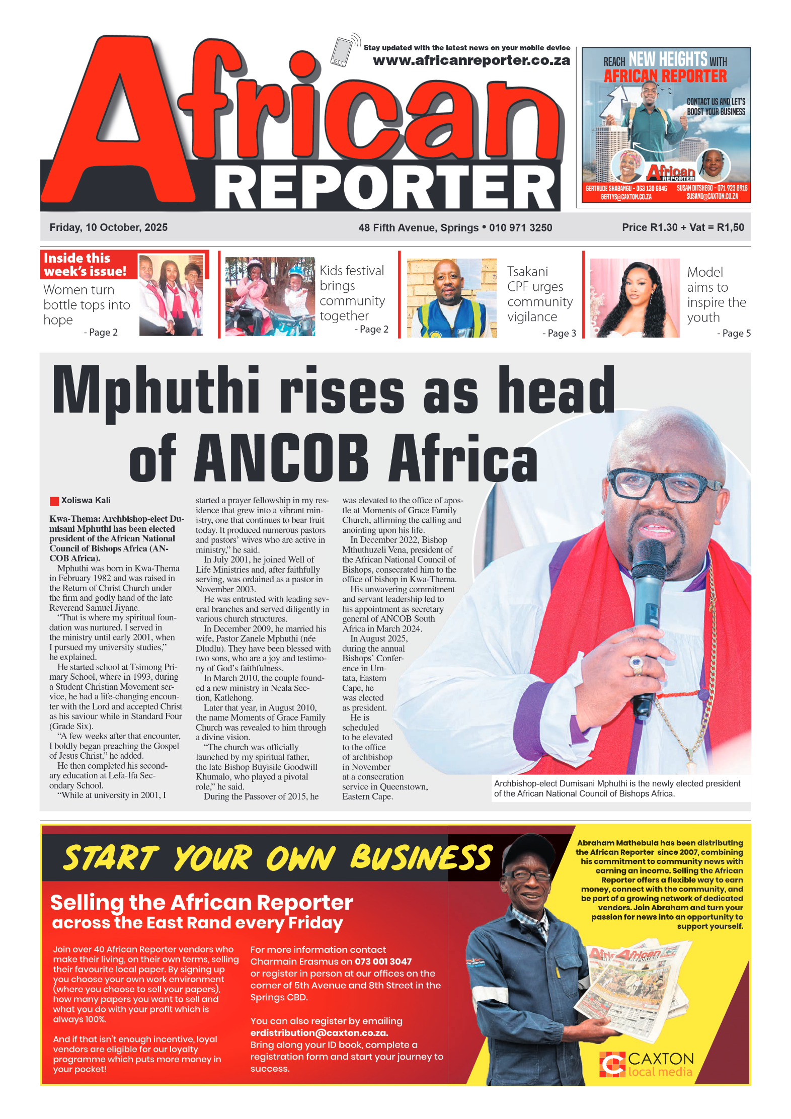 African Reporter 10 October 2025 page 1