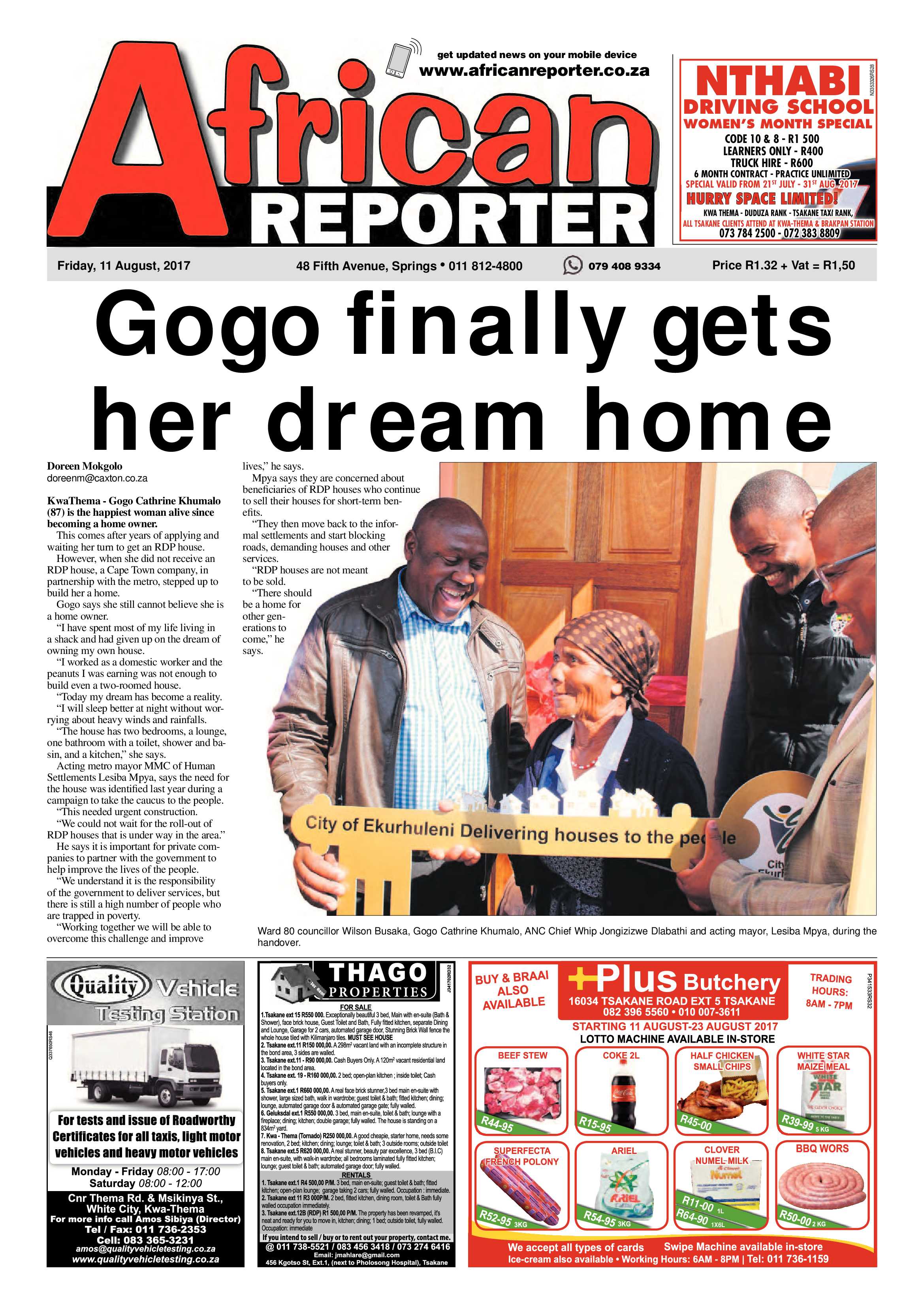 African Reporter 11 August 2017 page 1