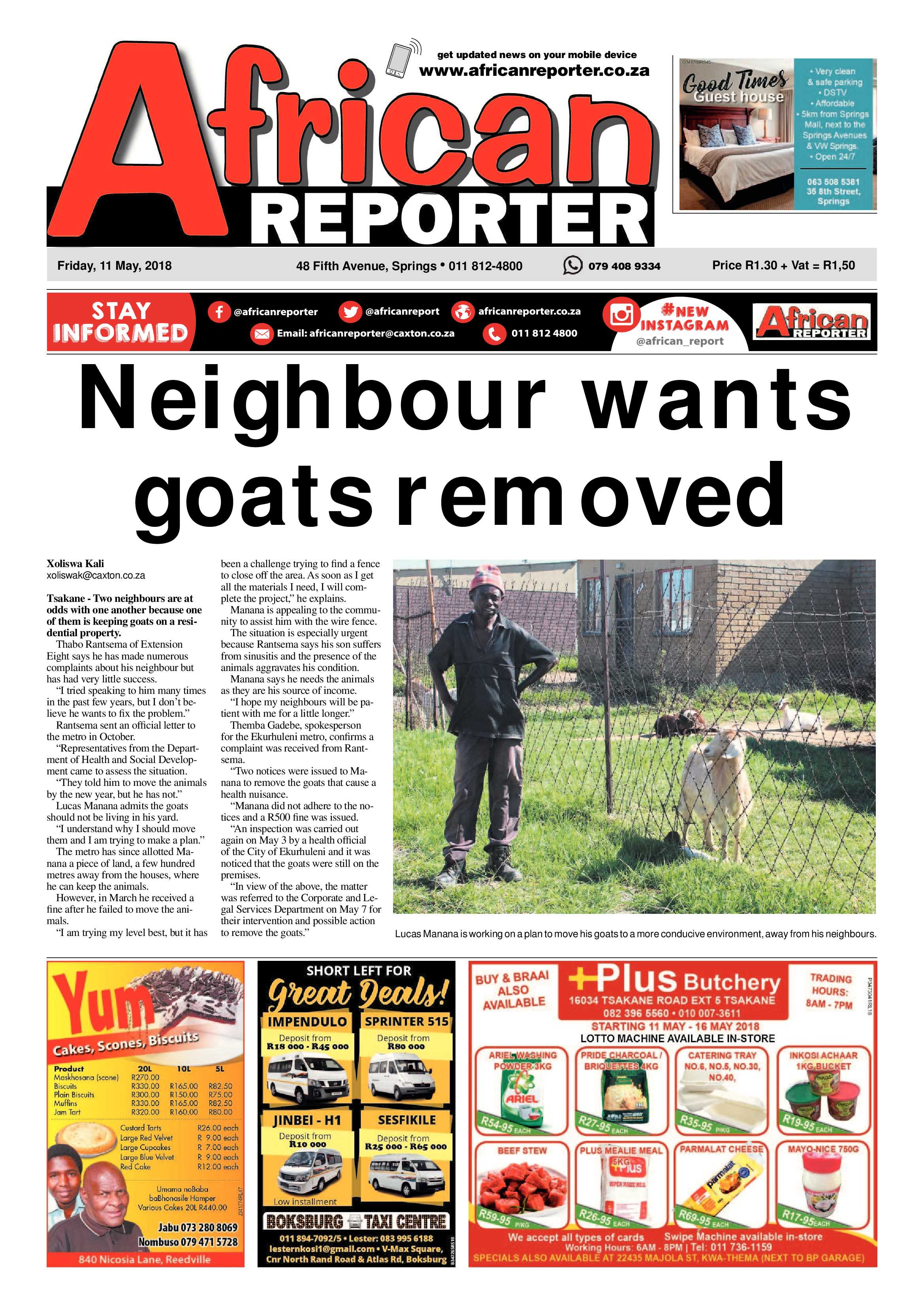 African Reporter 11 May 2018 page 1
