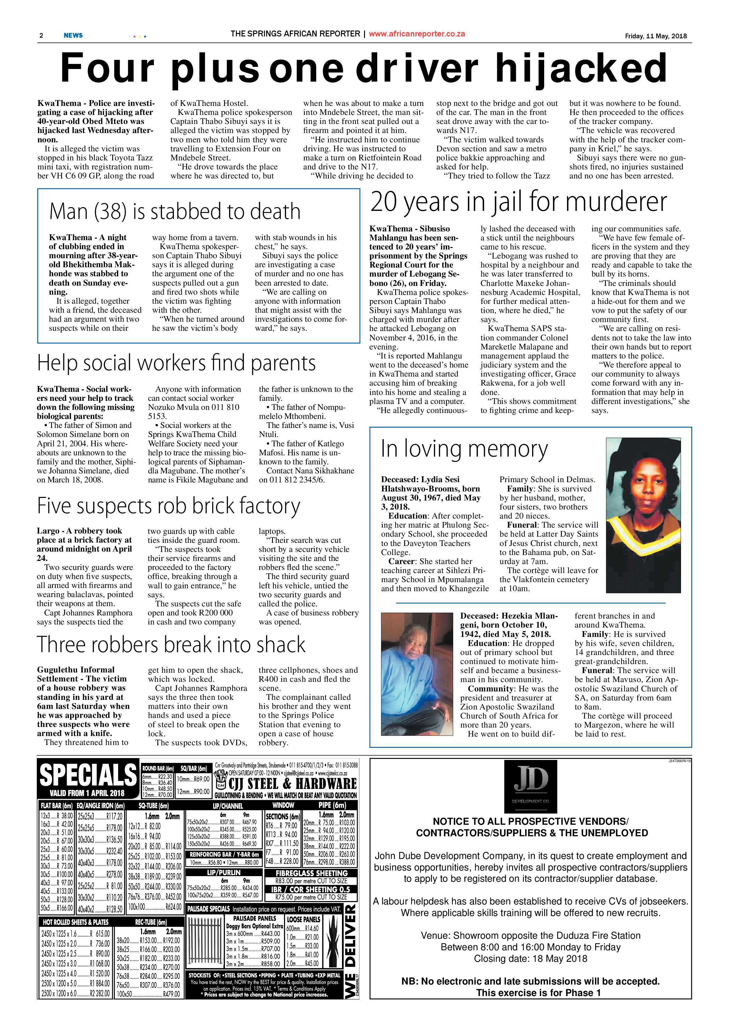 African Reporter 11 May 2018 page 2