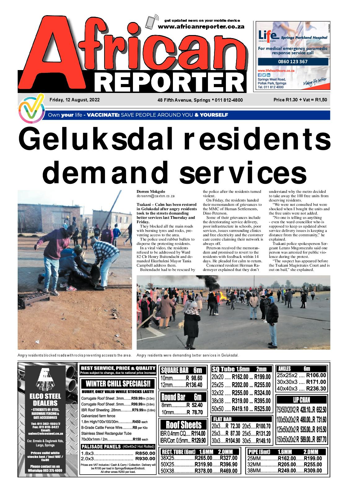 African Reporter 12 August 2022 page 1