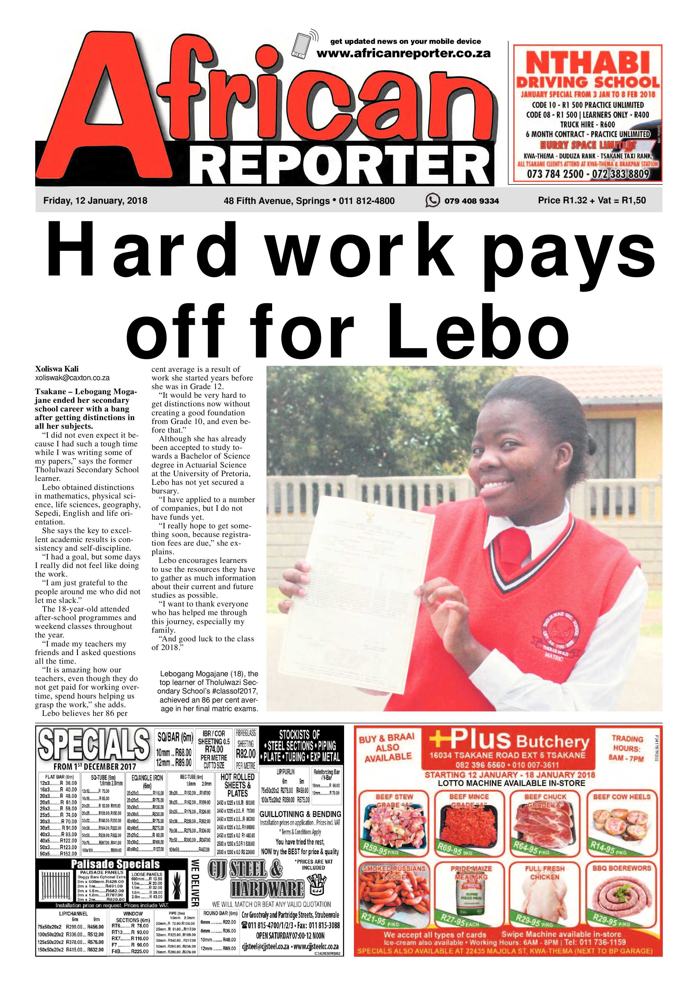 African Reporter 12 January 2018 page 1