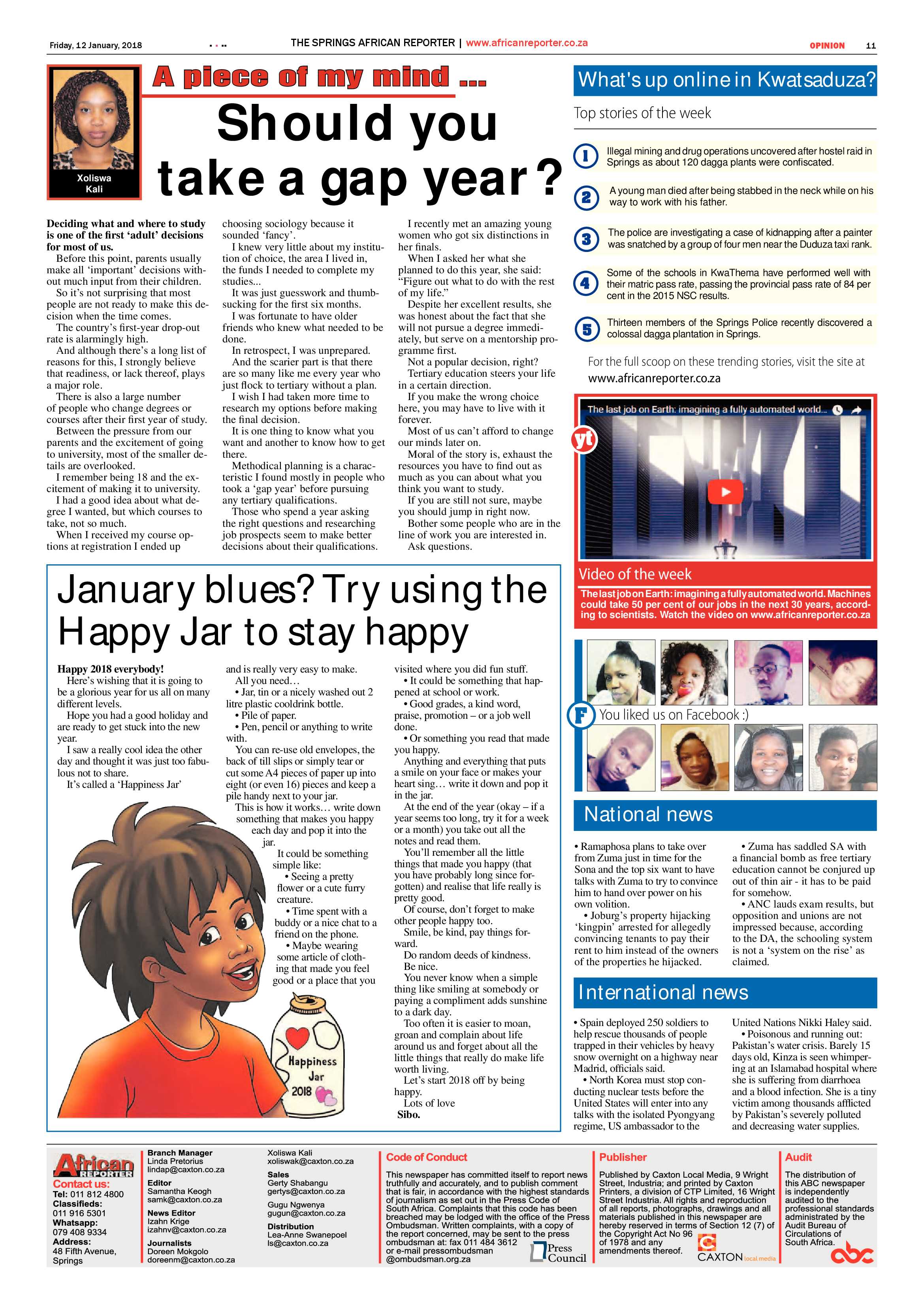 African Reporter 12 January 2018 page 11