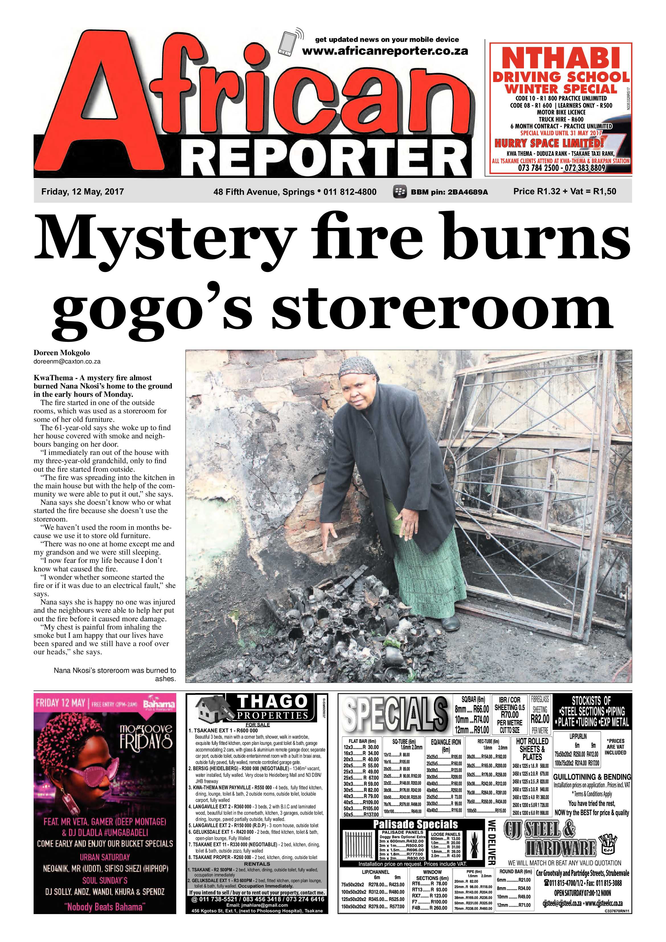 African Reporter 12 May 2017 page 1