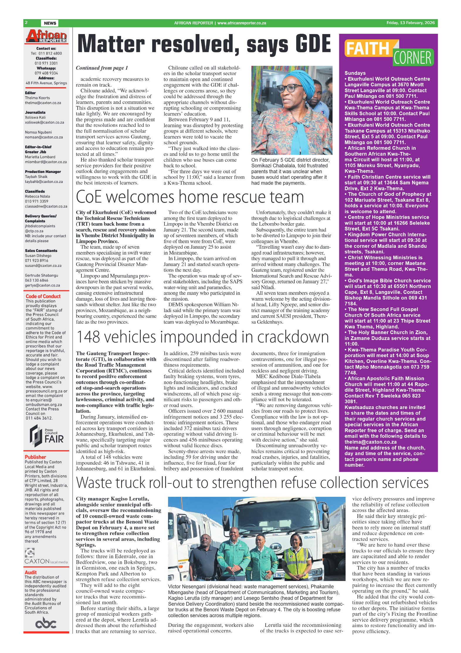 African Reporter 13 February 2026 page 2