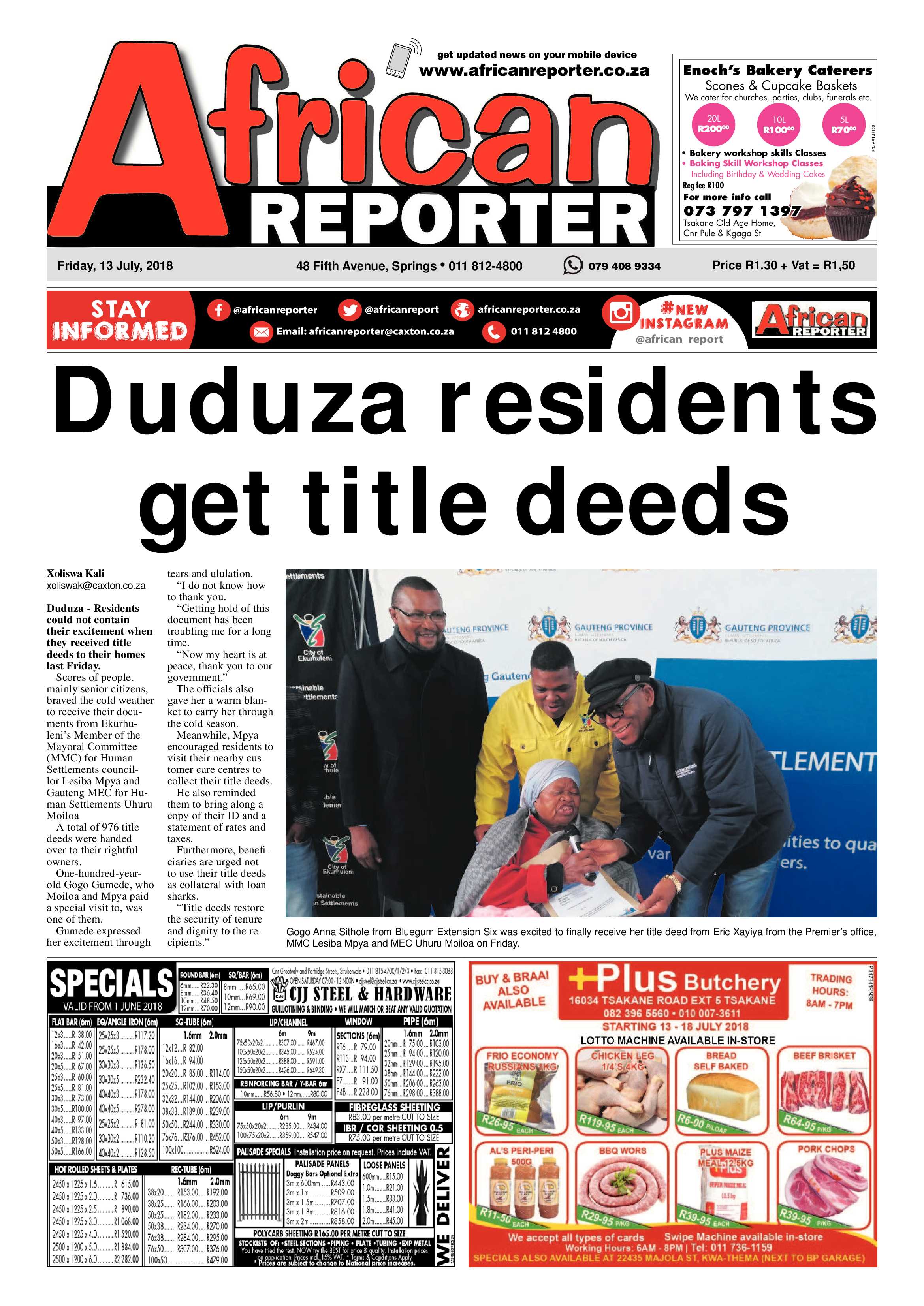 African Reporter 13 July page 1