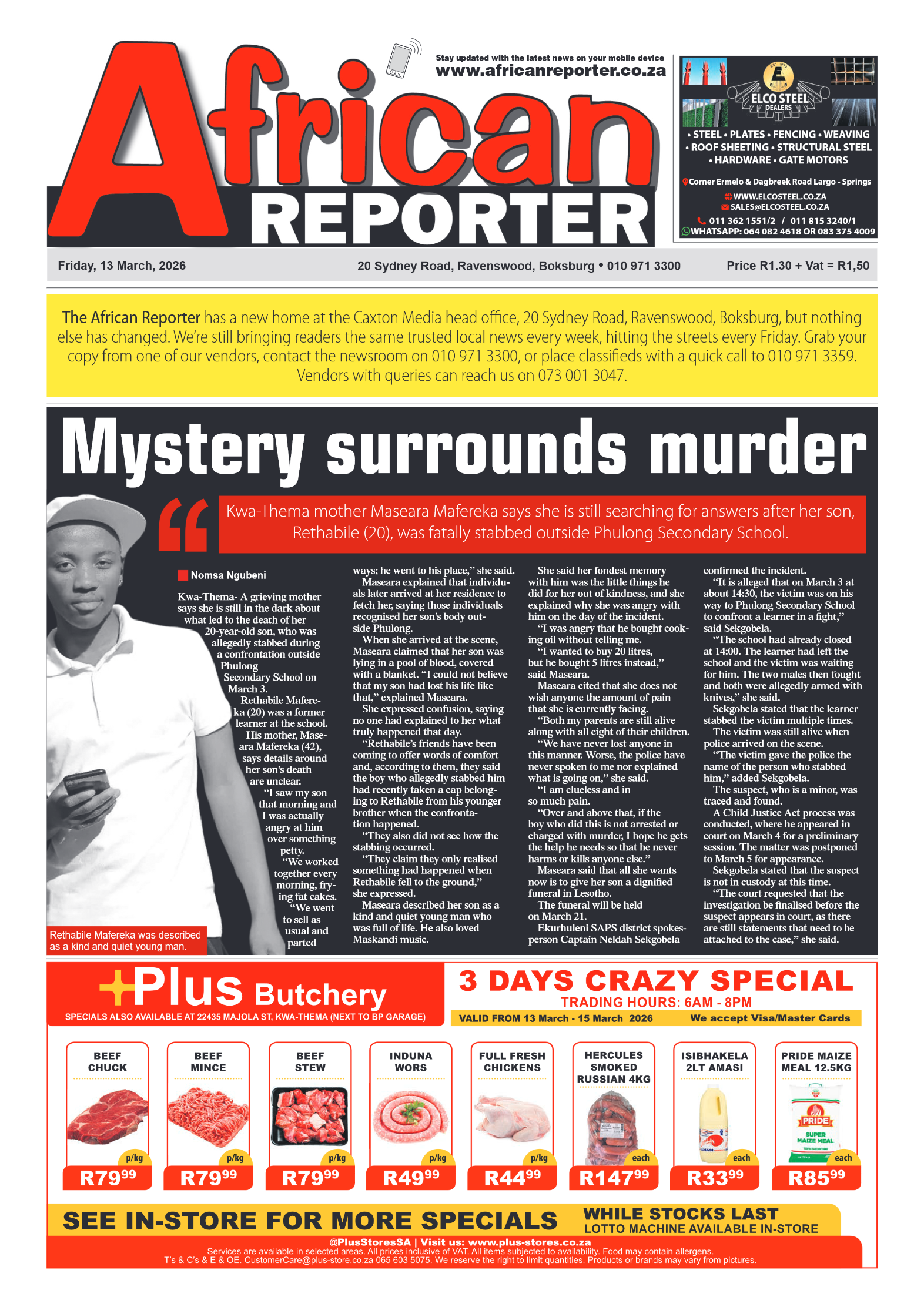 African Reporter 13 March 2026 page 1