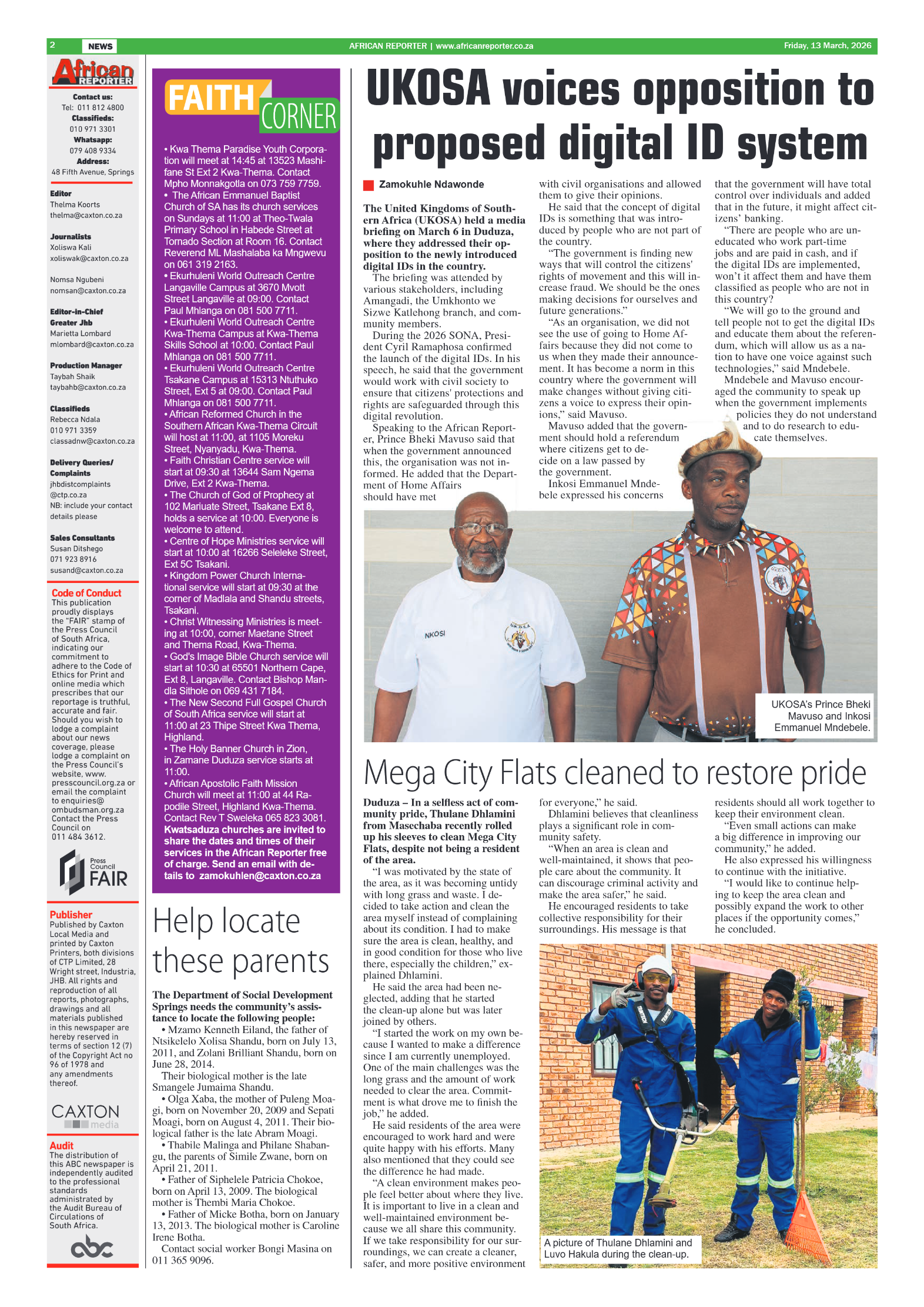 African Reporter 13 March 2026 page 2