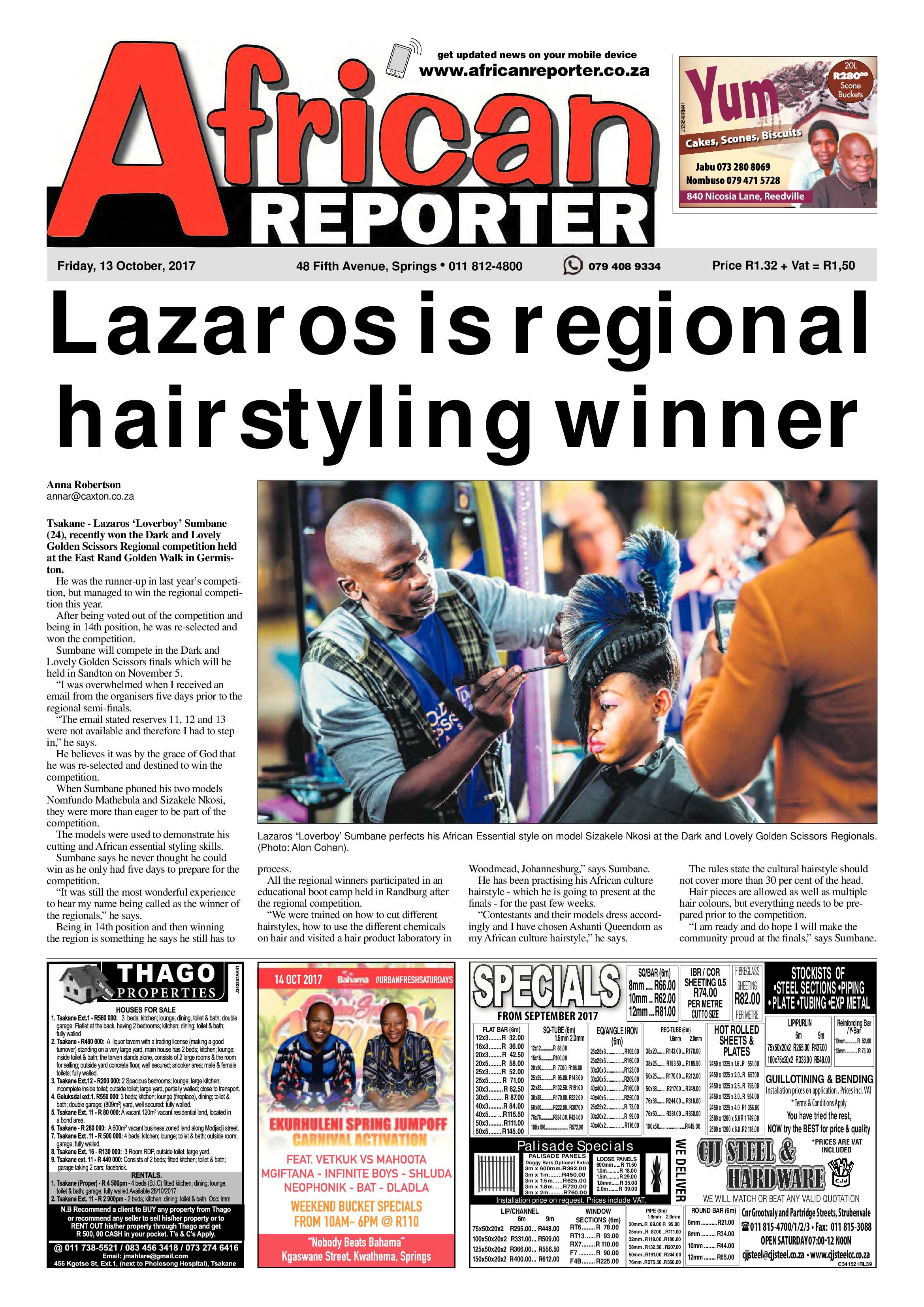 African Reporter 13 October 2017 page 1