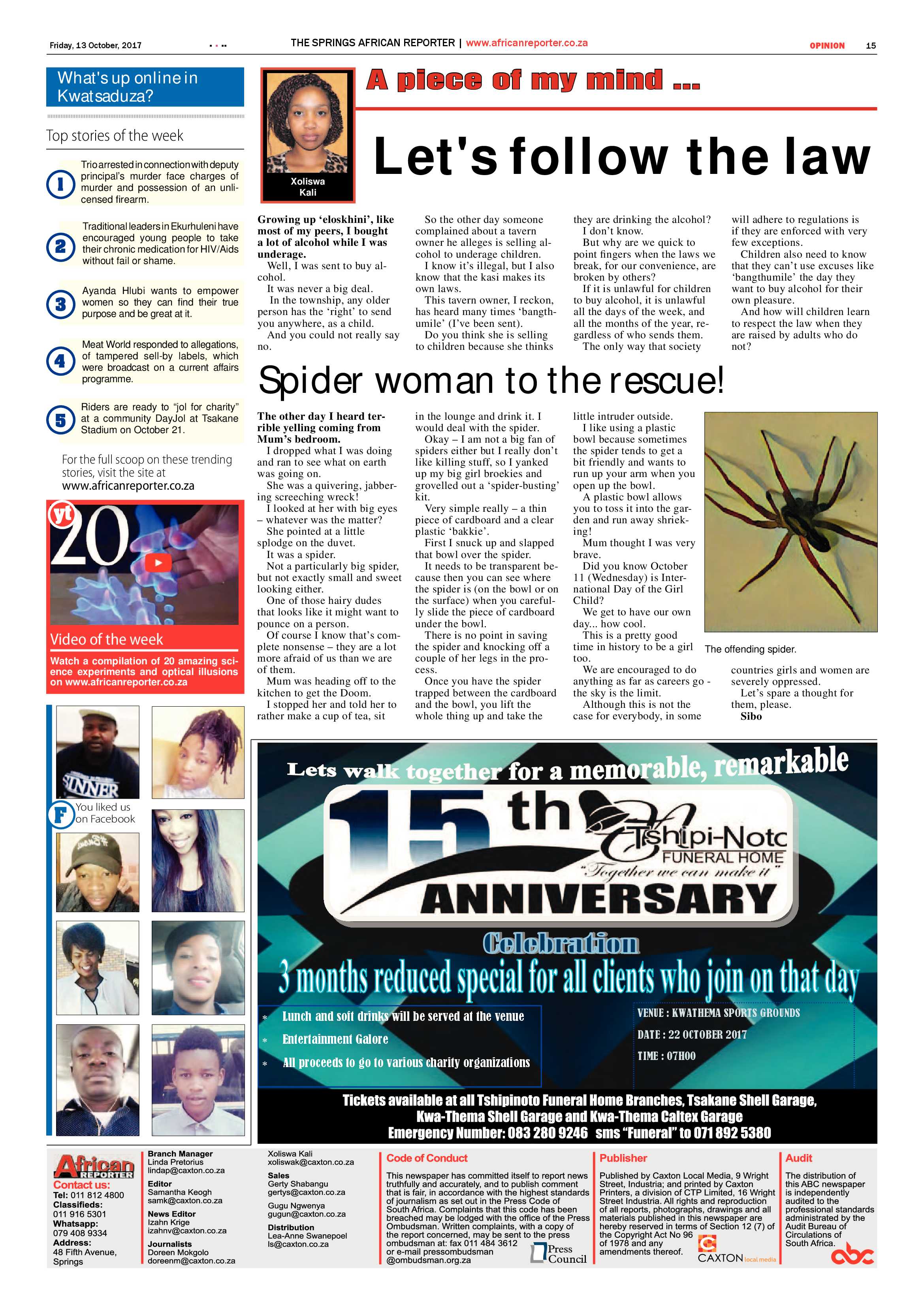 African Reporter 13 October 2017 page 15