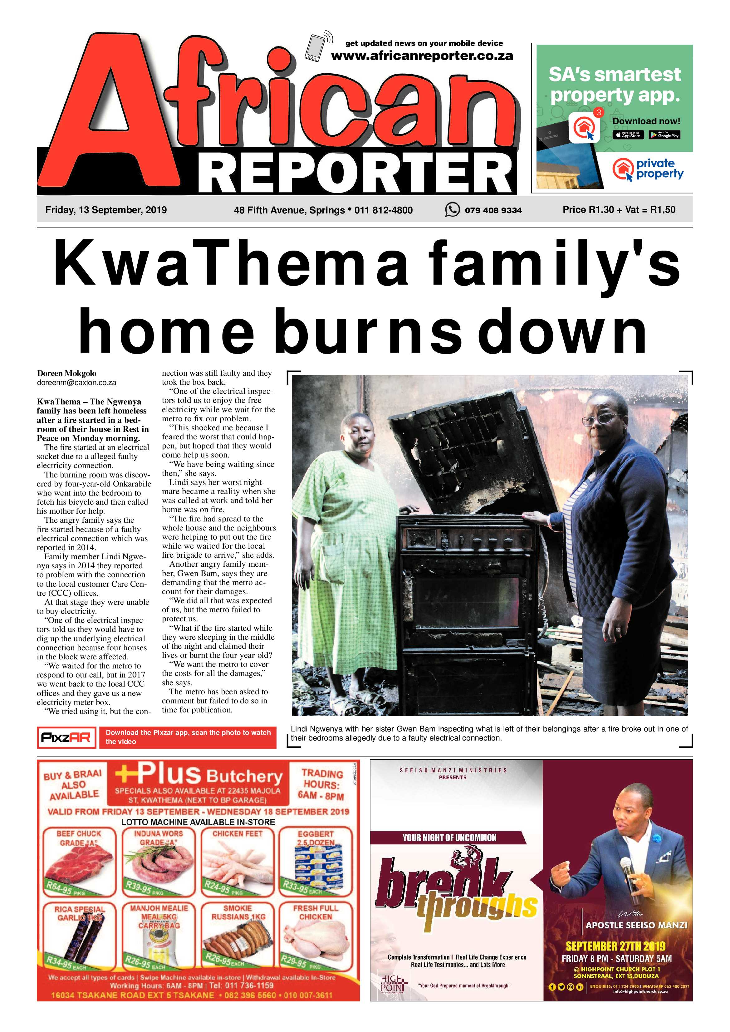 African Reporter 13 September 2019 page 1