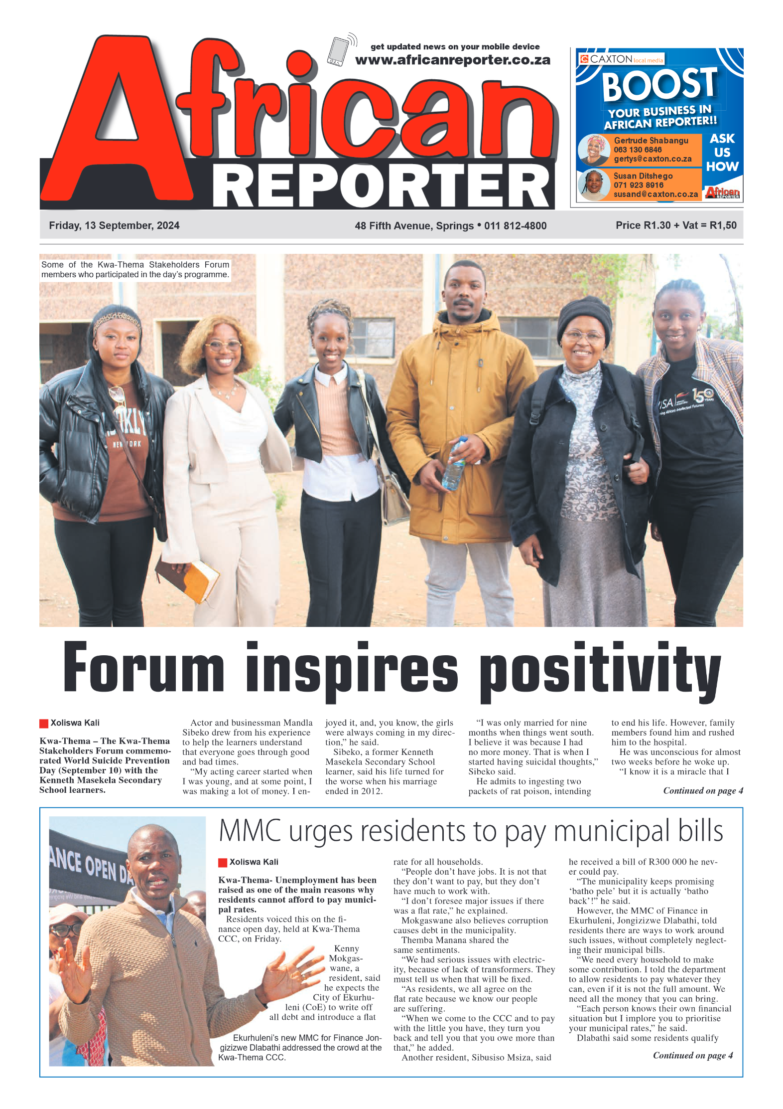 African Reporter 13 September 2024 page 1