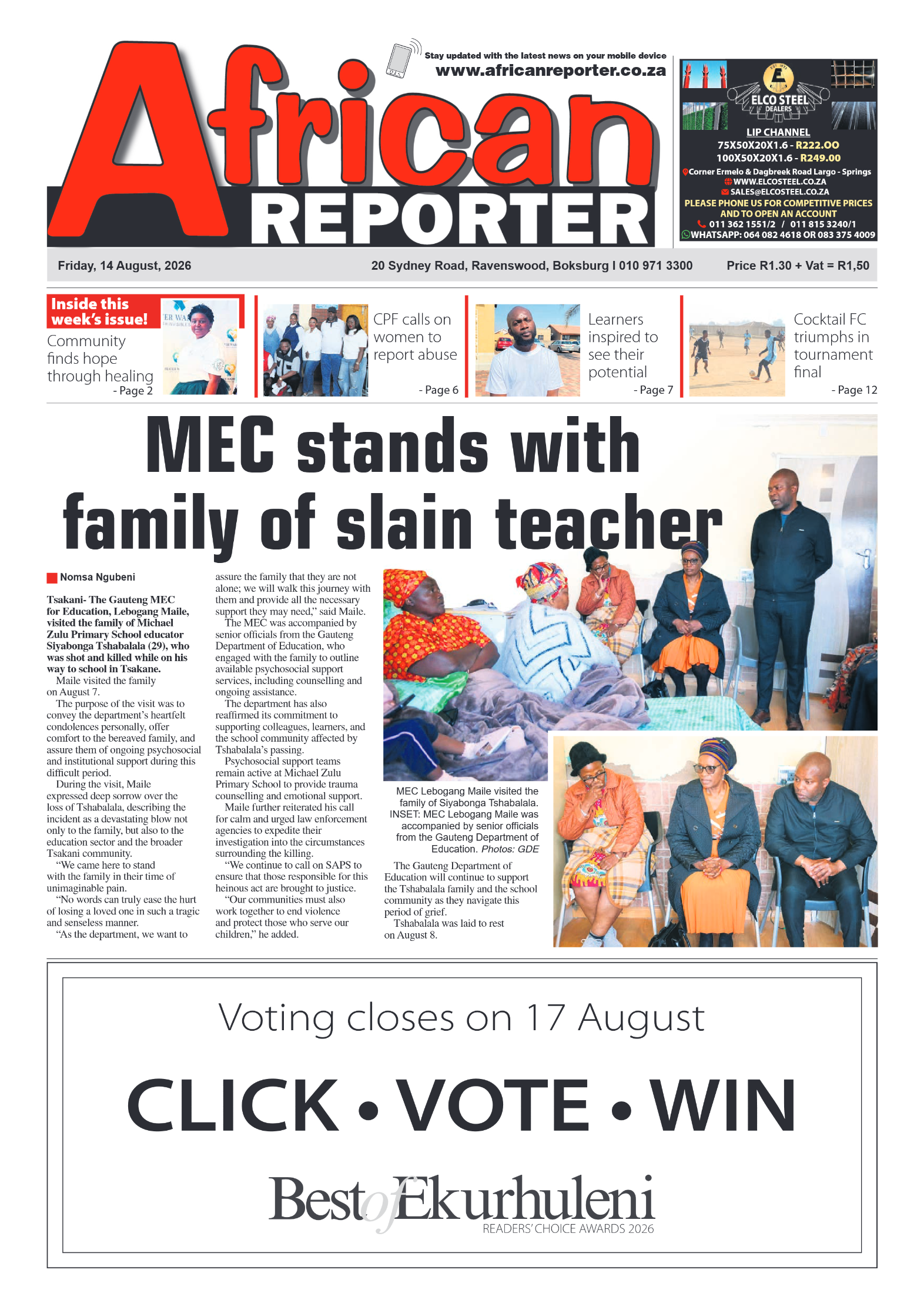 African Reporter 14 August 2026 page 1