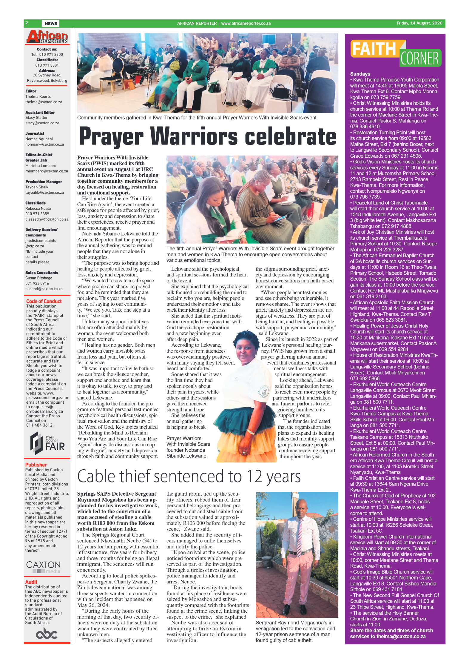 African Reporter 14 August 2026 page 2