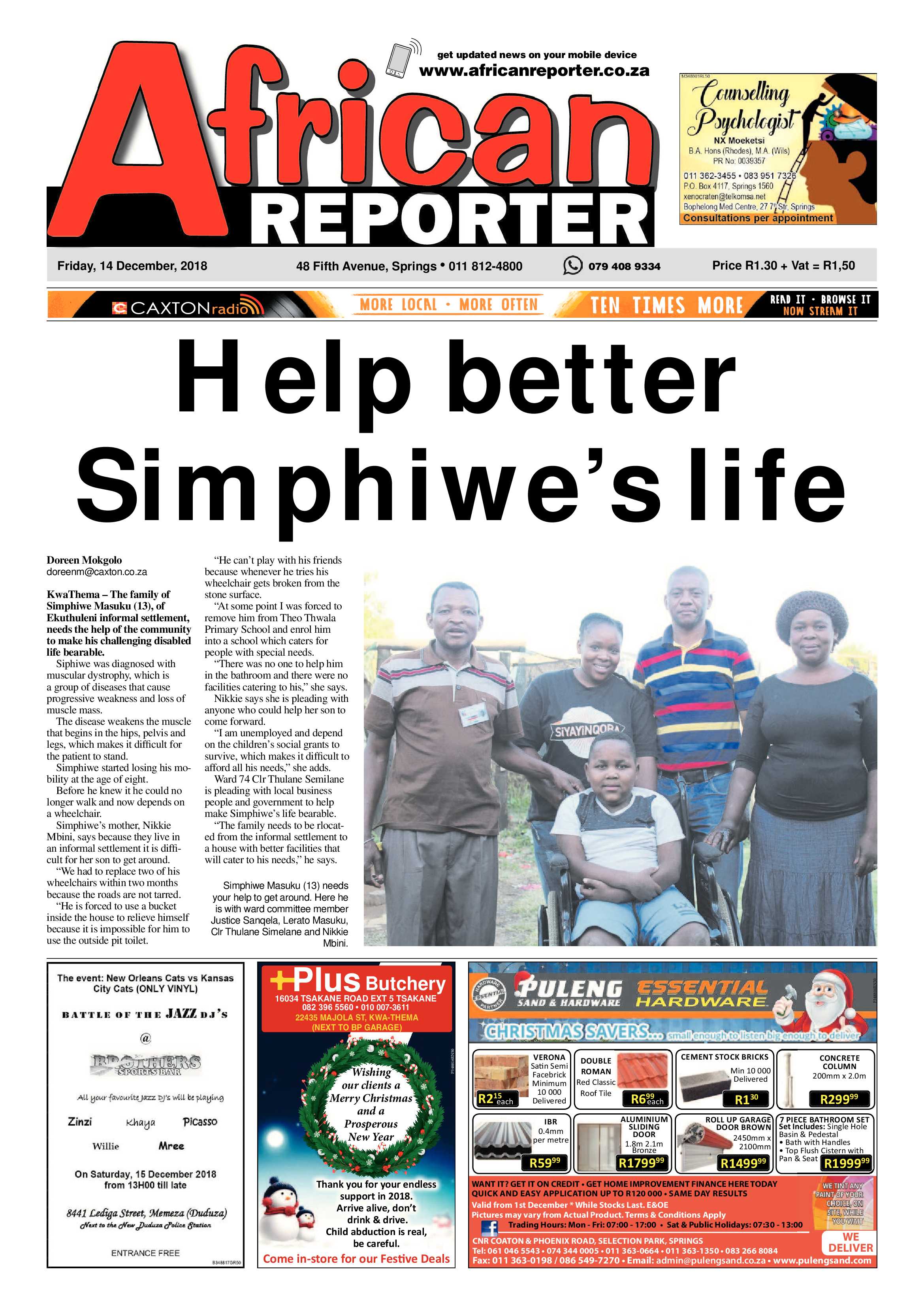 African Reporter 14 December 2018 page 1