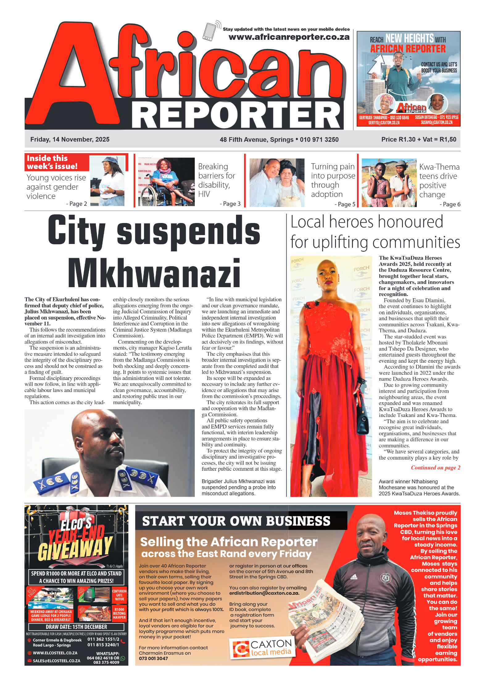 African Reporter 14 November 2025 page 1