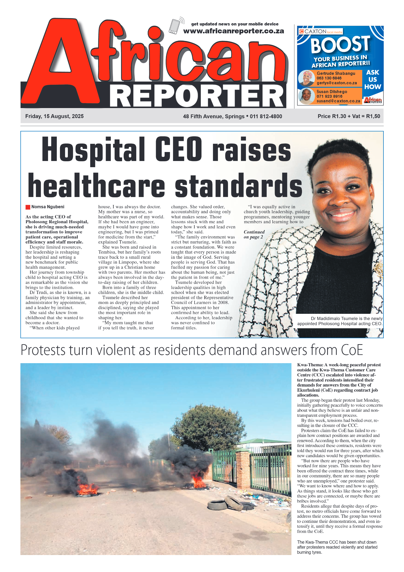 African Reporter 15 August 2025 page 1