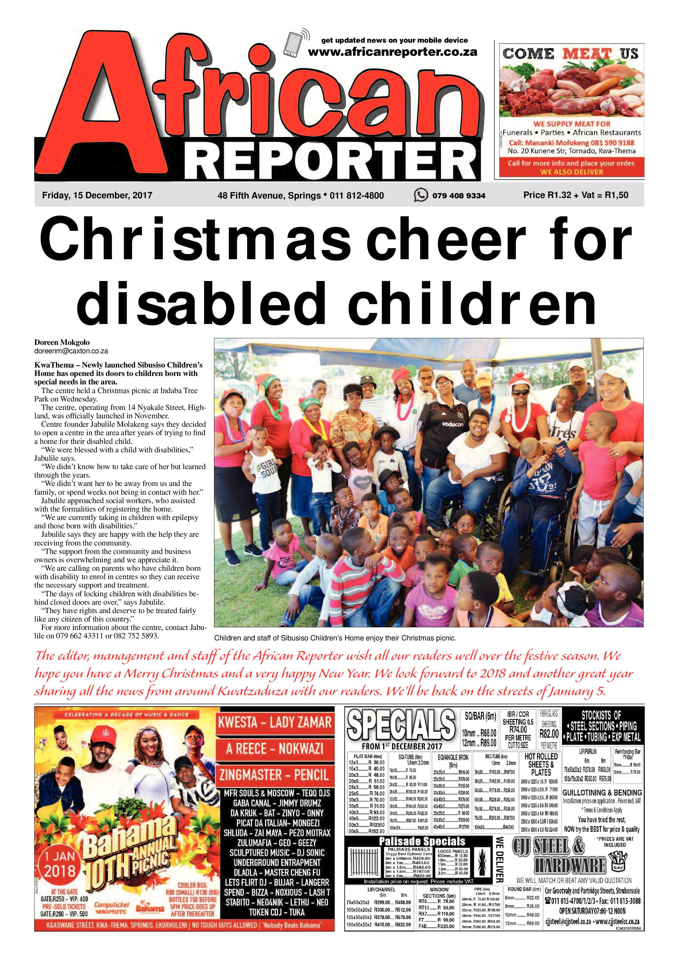 African Reporter 15 December 2017 page 1