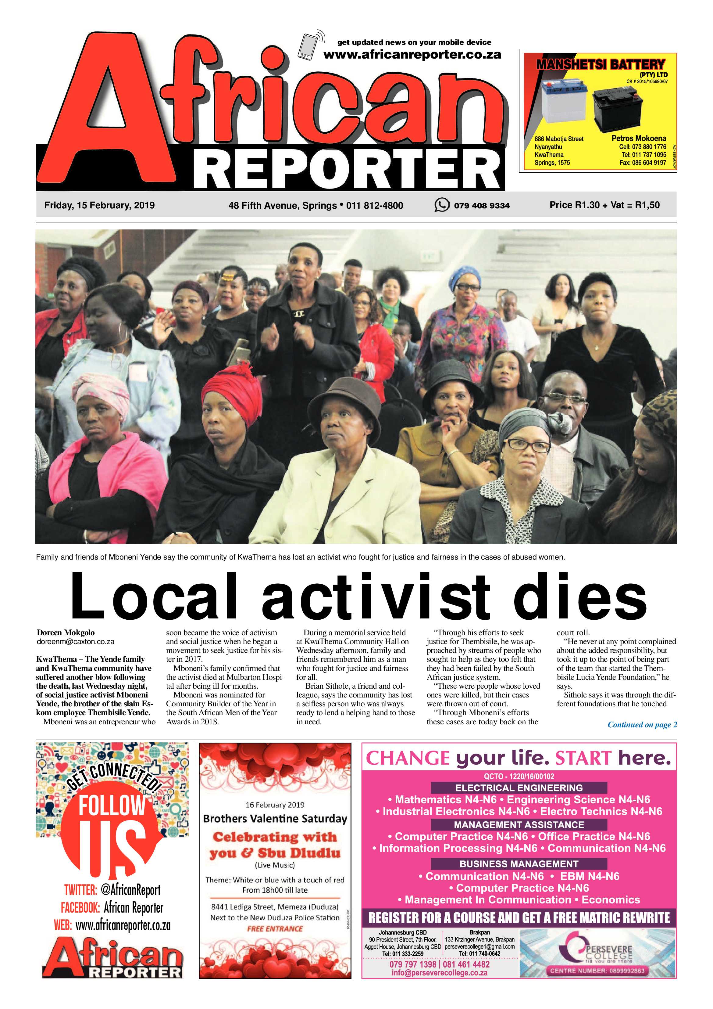 African Reporter 15 February 2019 page 1
