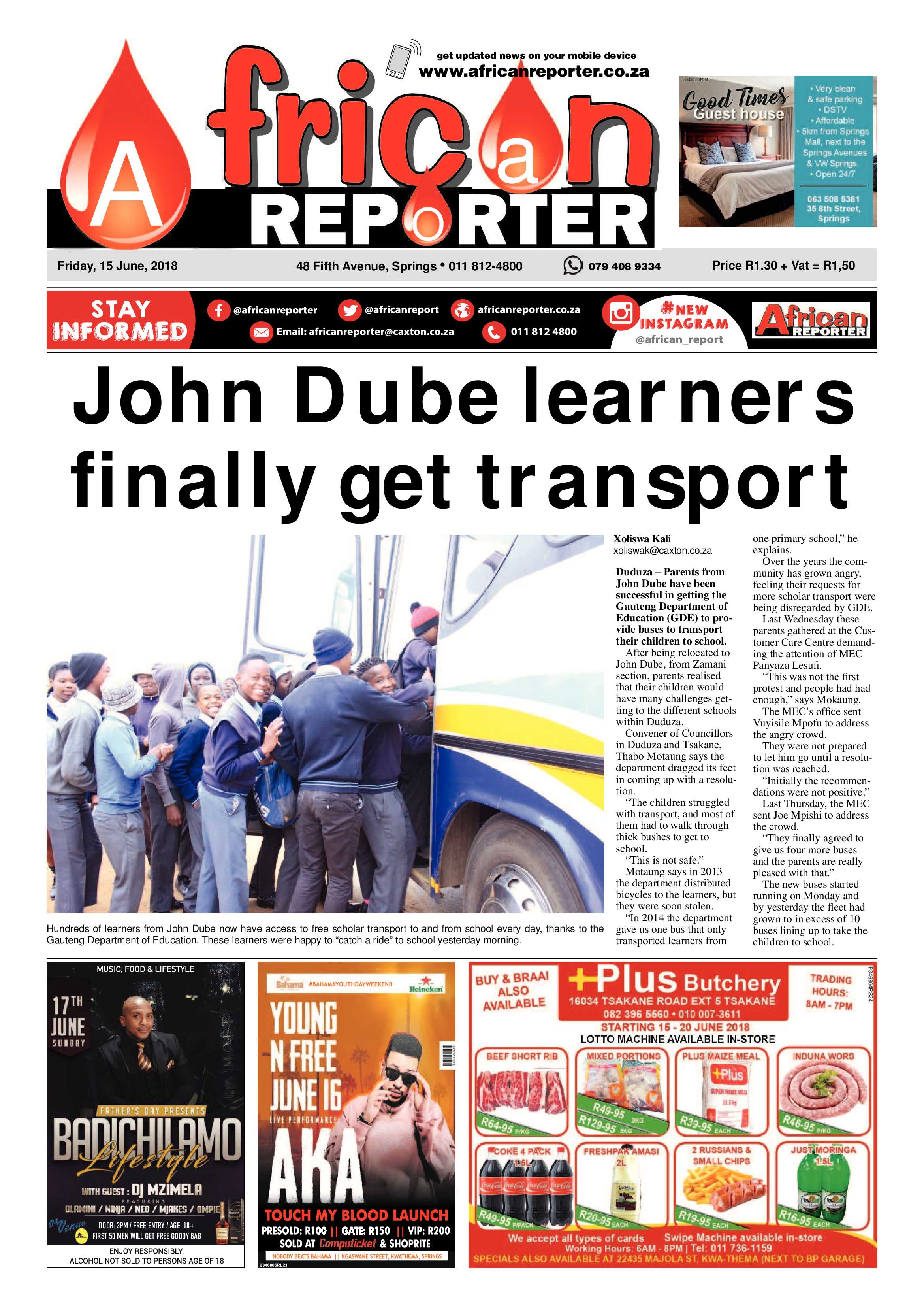 African Reporter 15 June 2018 page 1