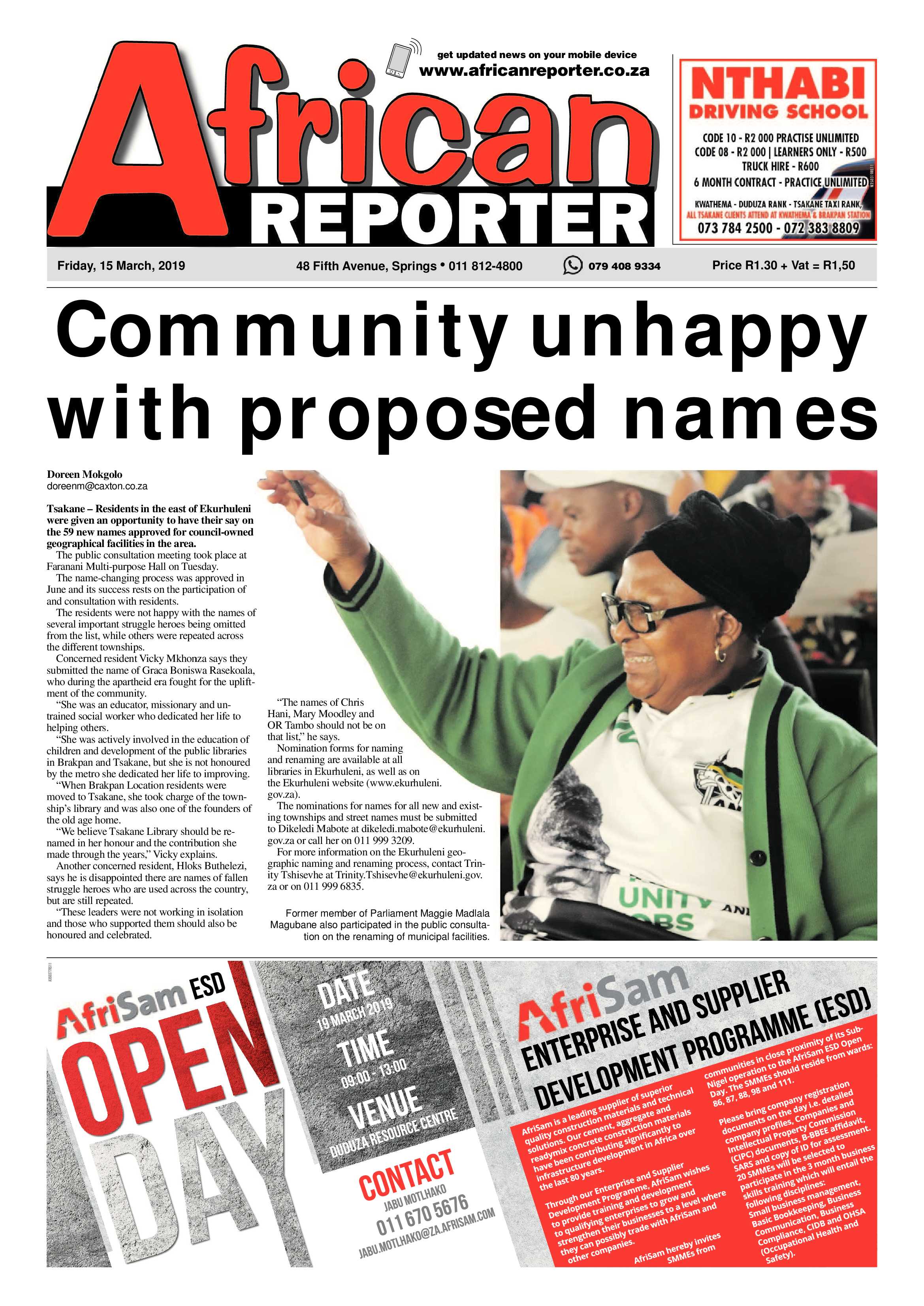 African Reporter 15 March 2019 page 1