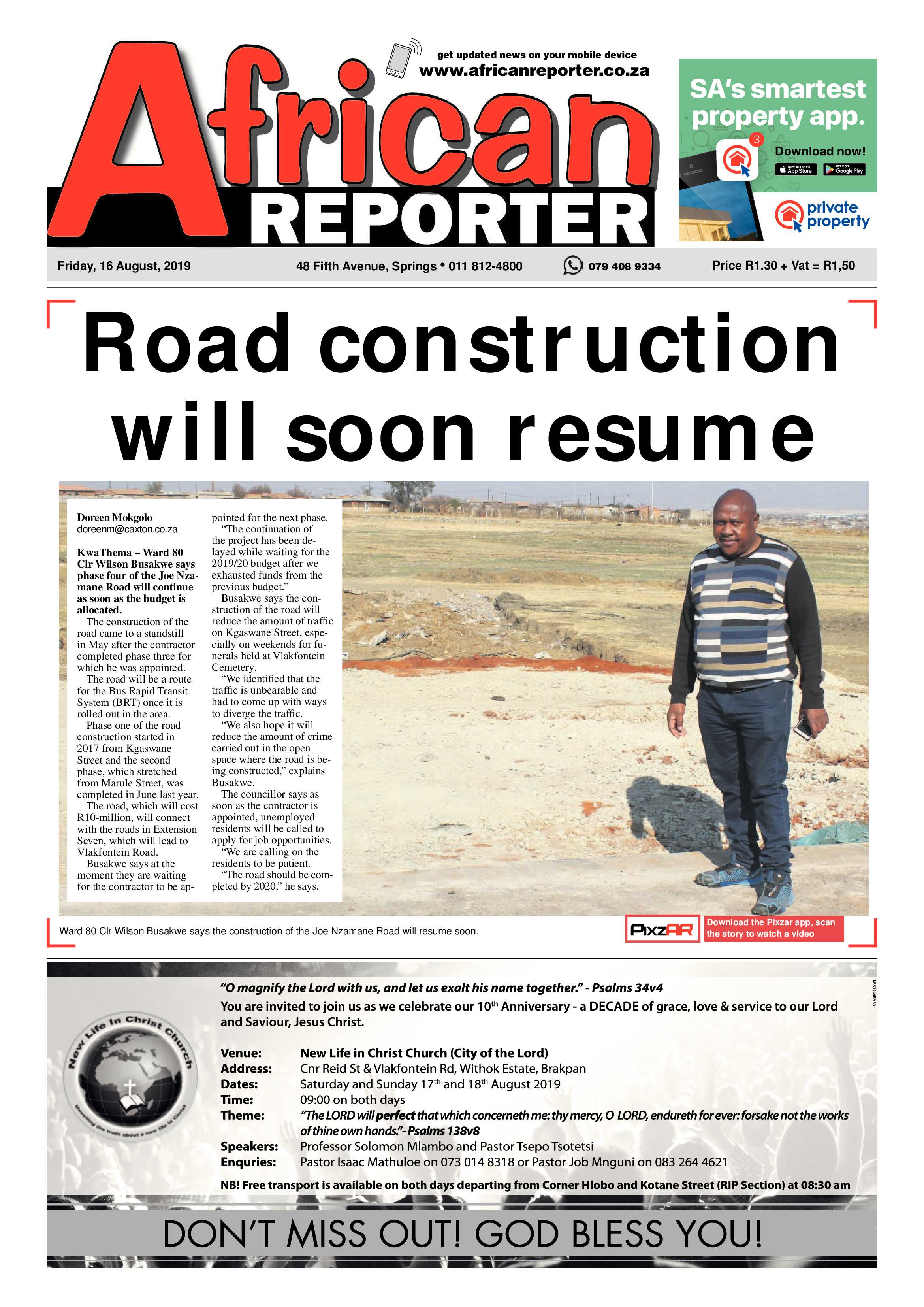 African Reporter 16 August 2019 page 1
