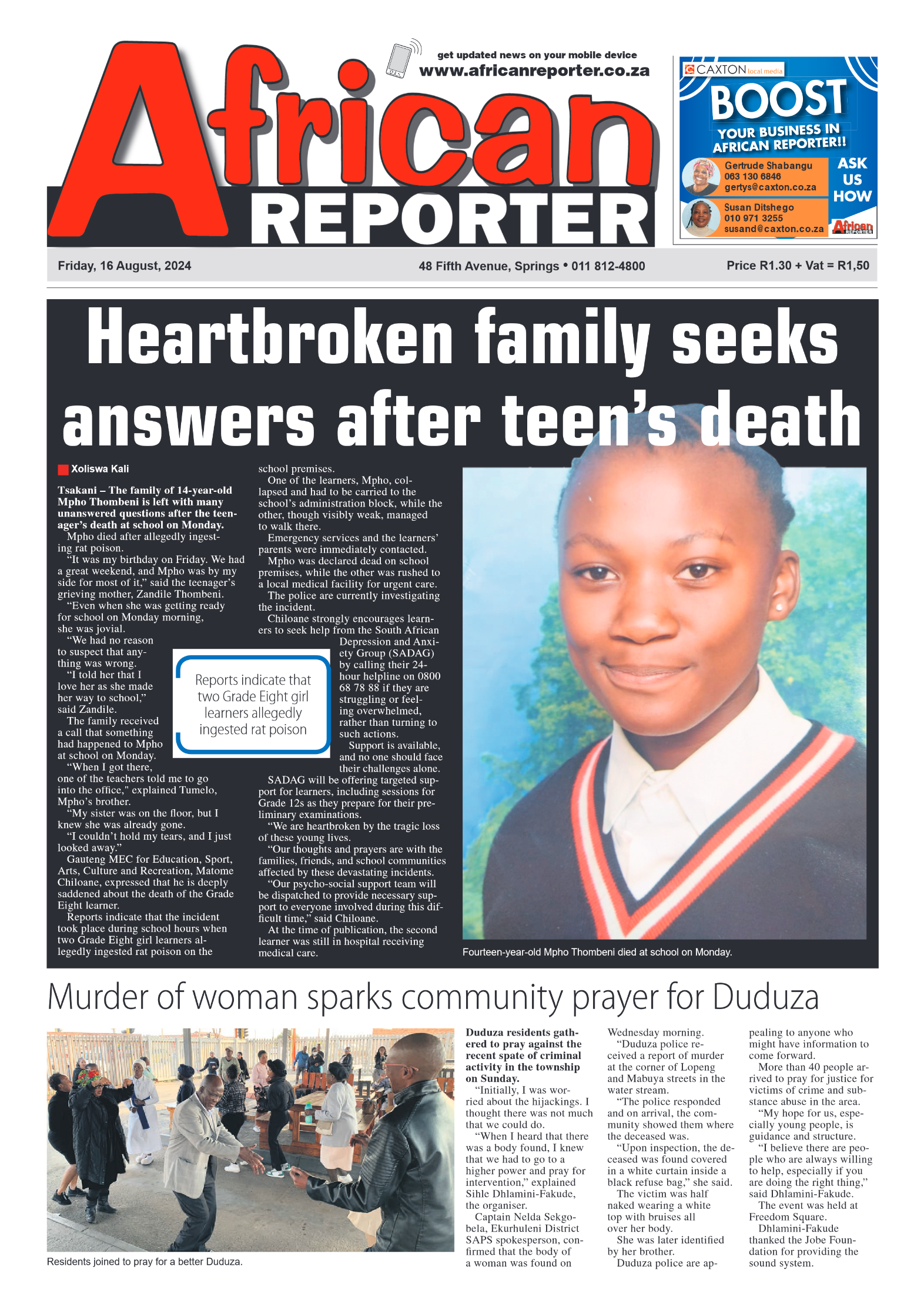 African Reporter 16 August 2024 page 1