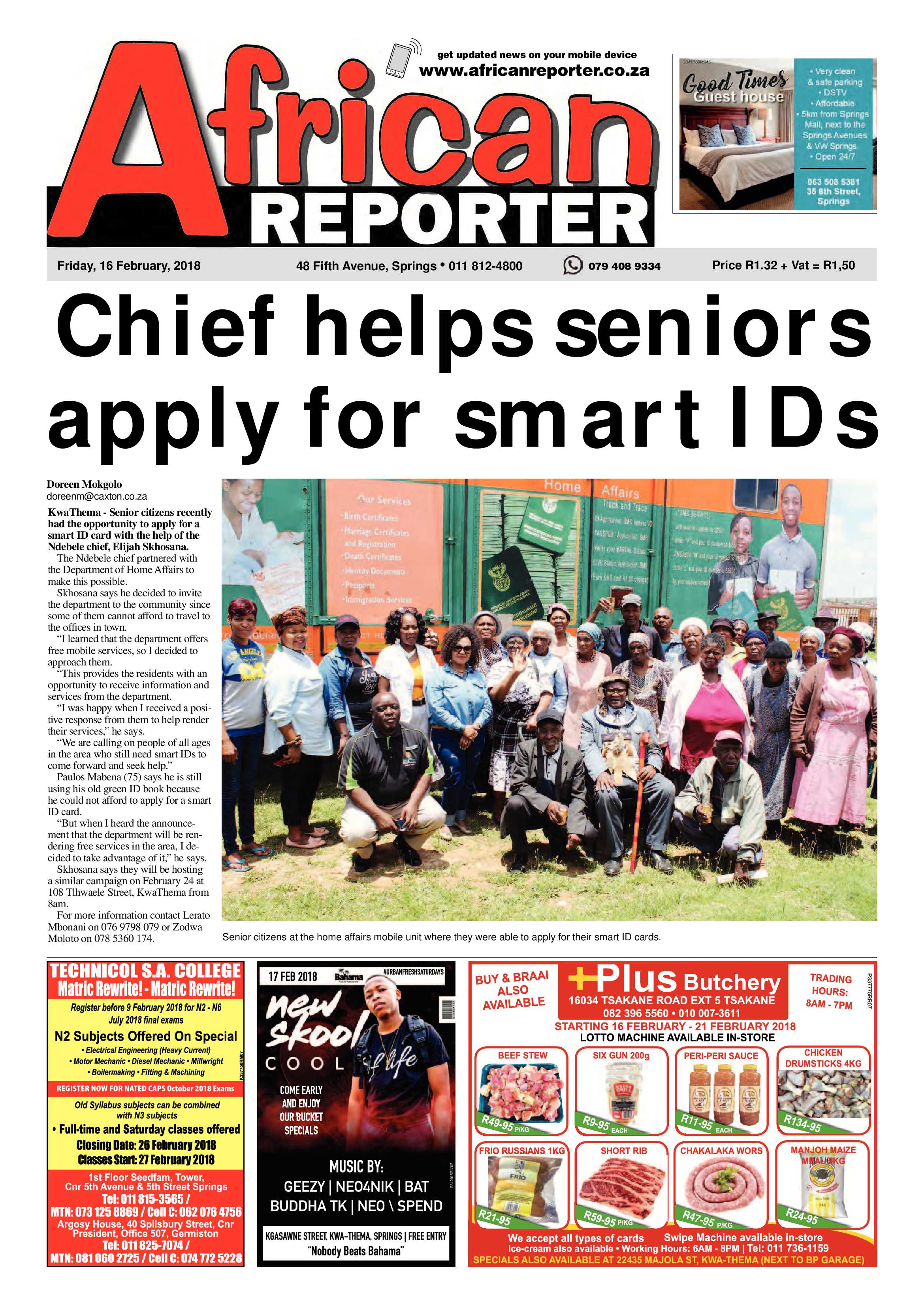 African Reporter 16 February 2018 page 1