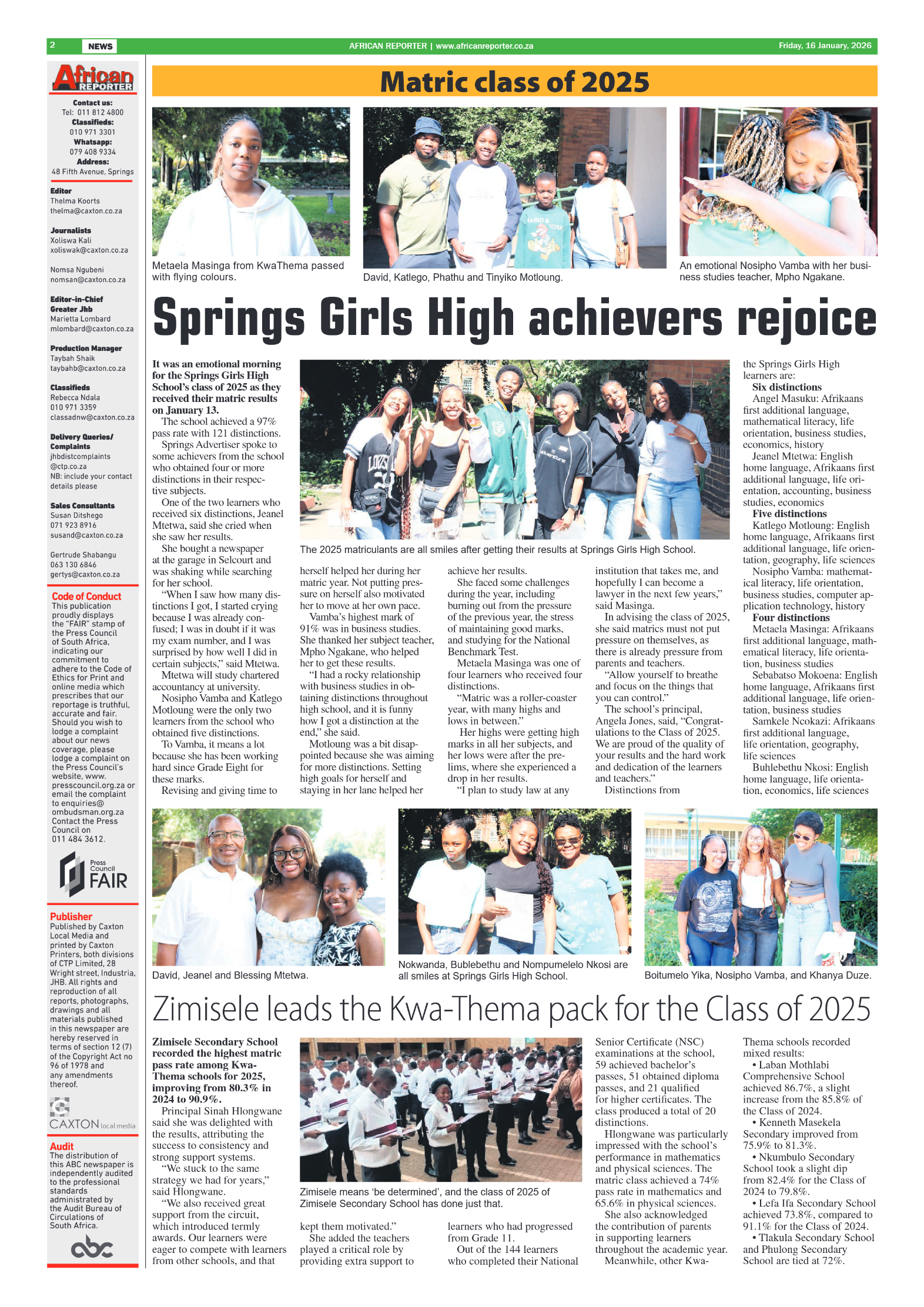 African Reporter 16 January 2026 page 2