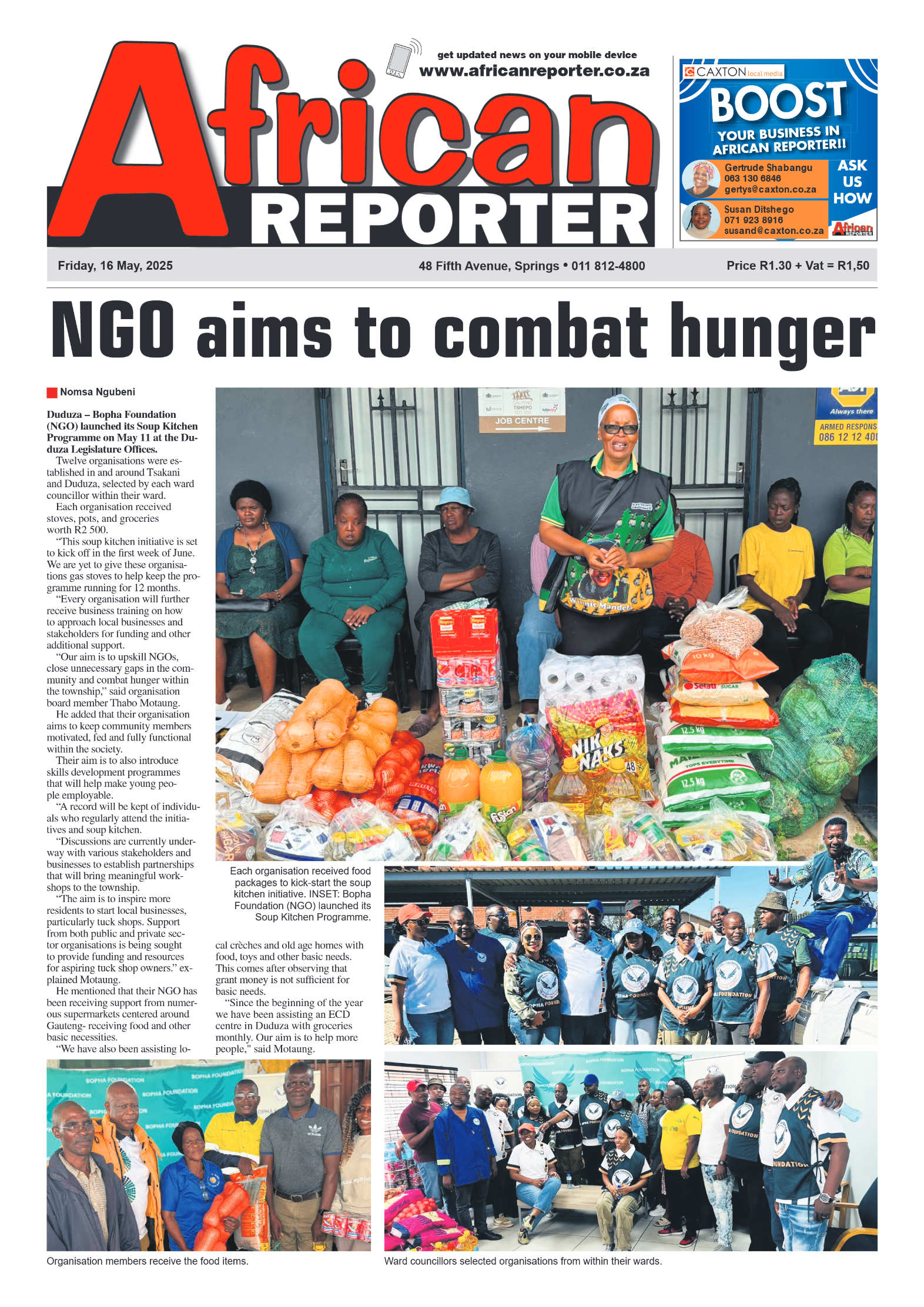 African Reporter 16 May 2025 page 1