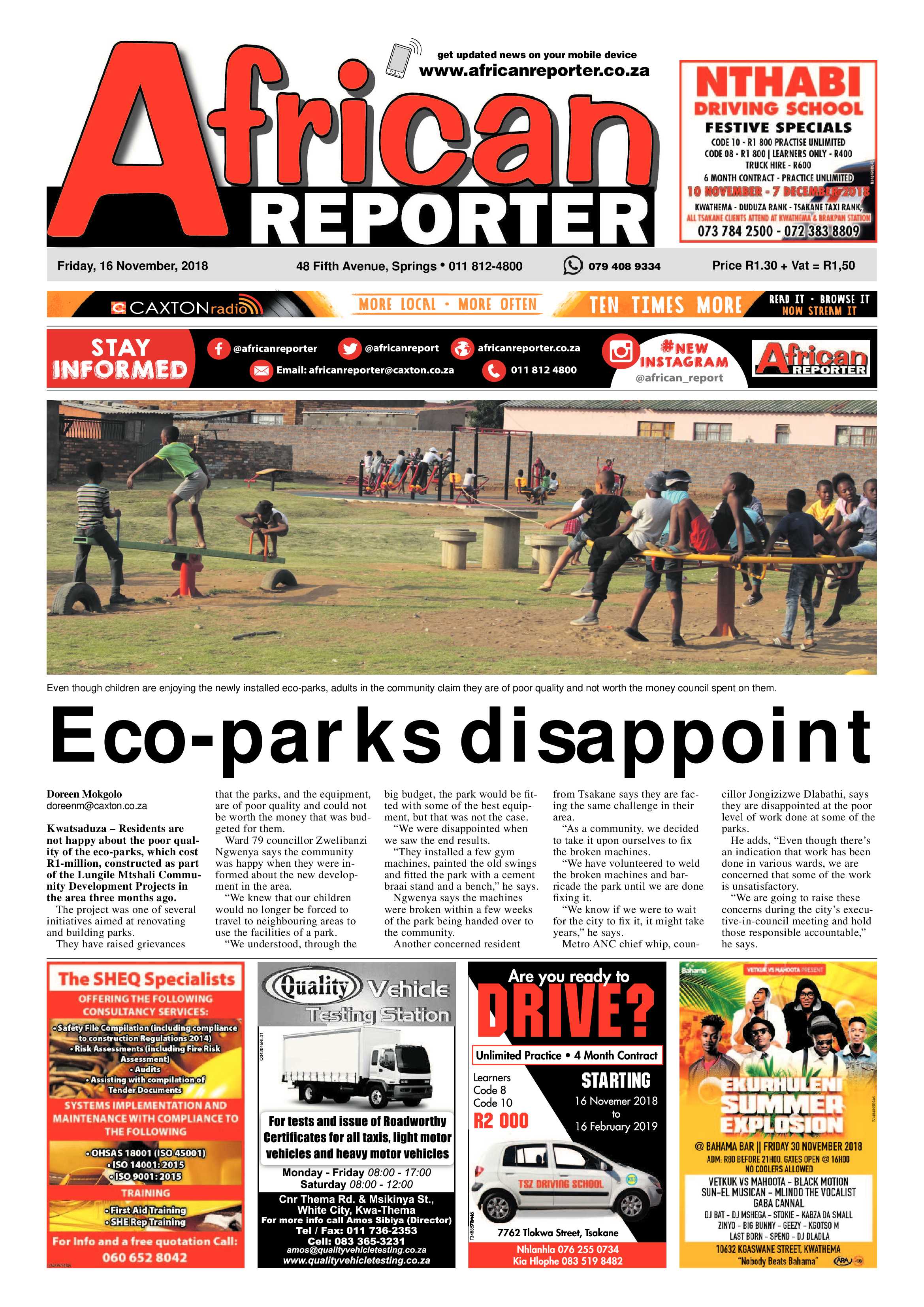 African Reporter 16 November 2018 page 1