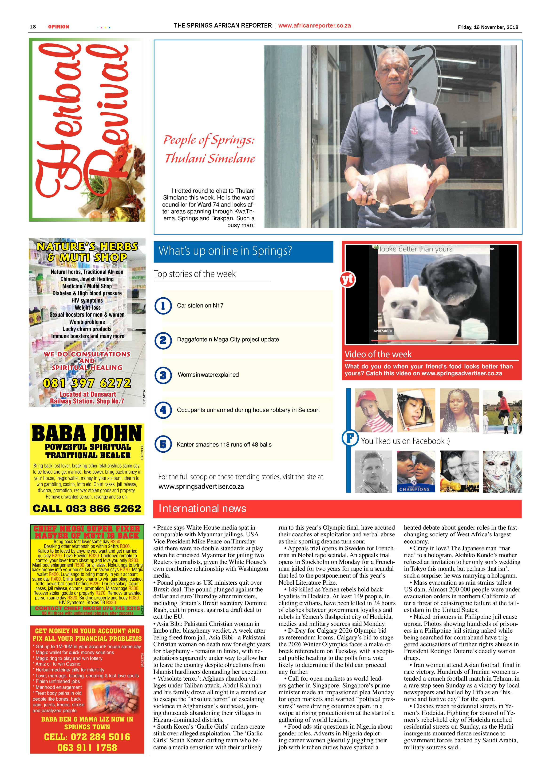 African Reporter 16 November 2018 page 18