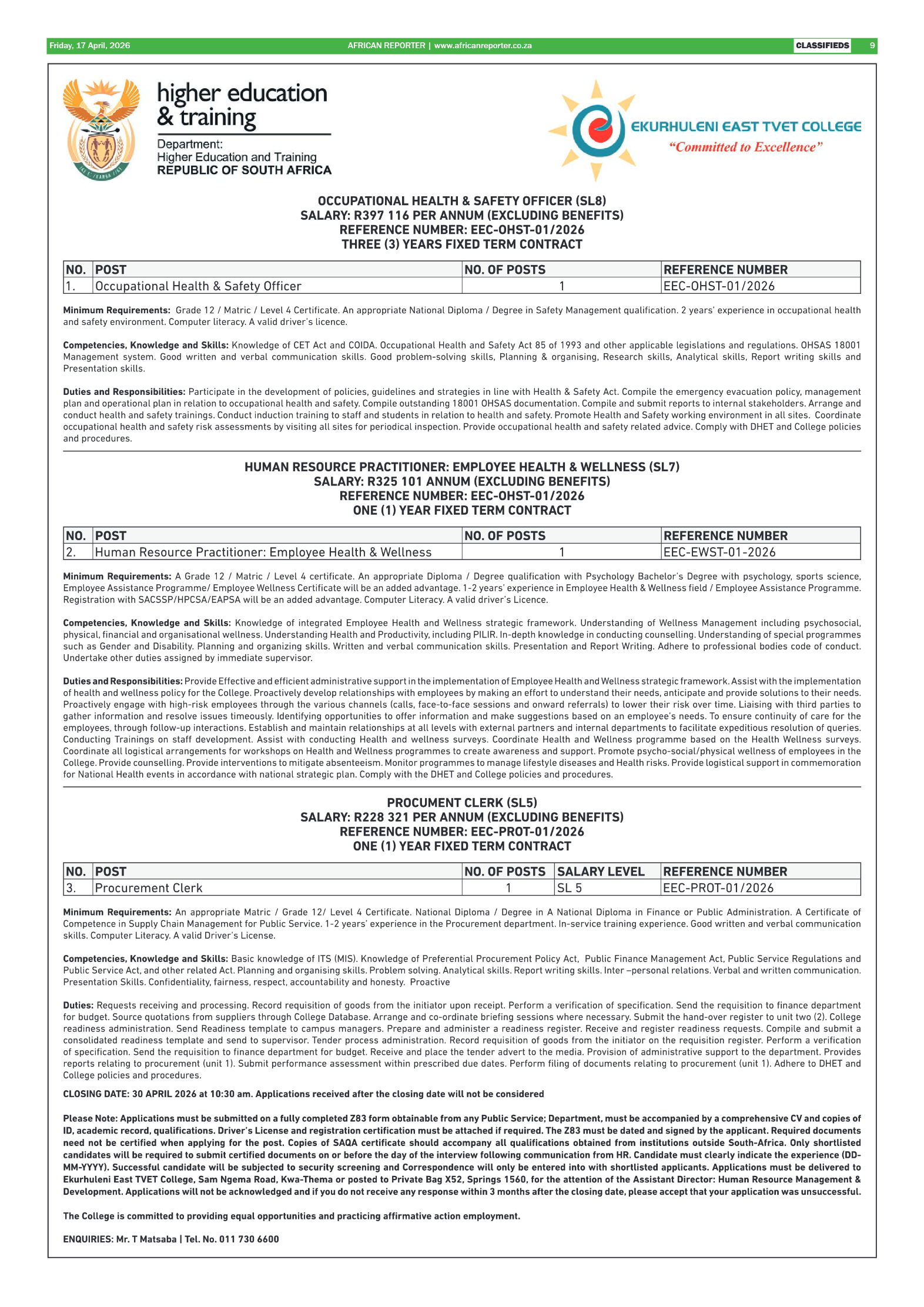 African Reporter 17 April 2026 page 9