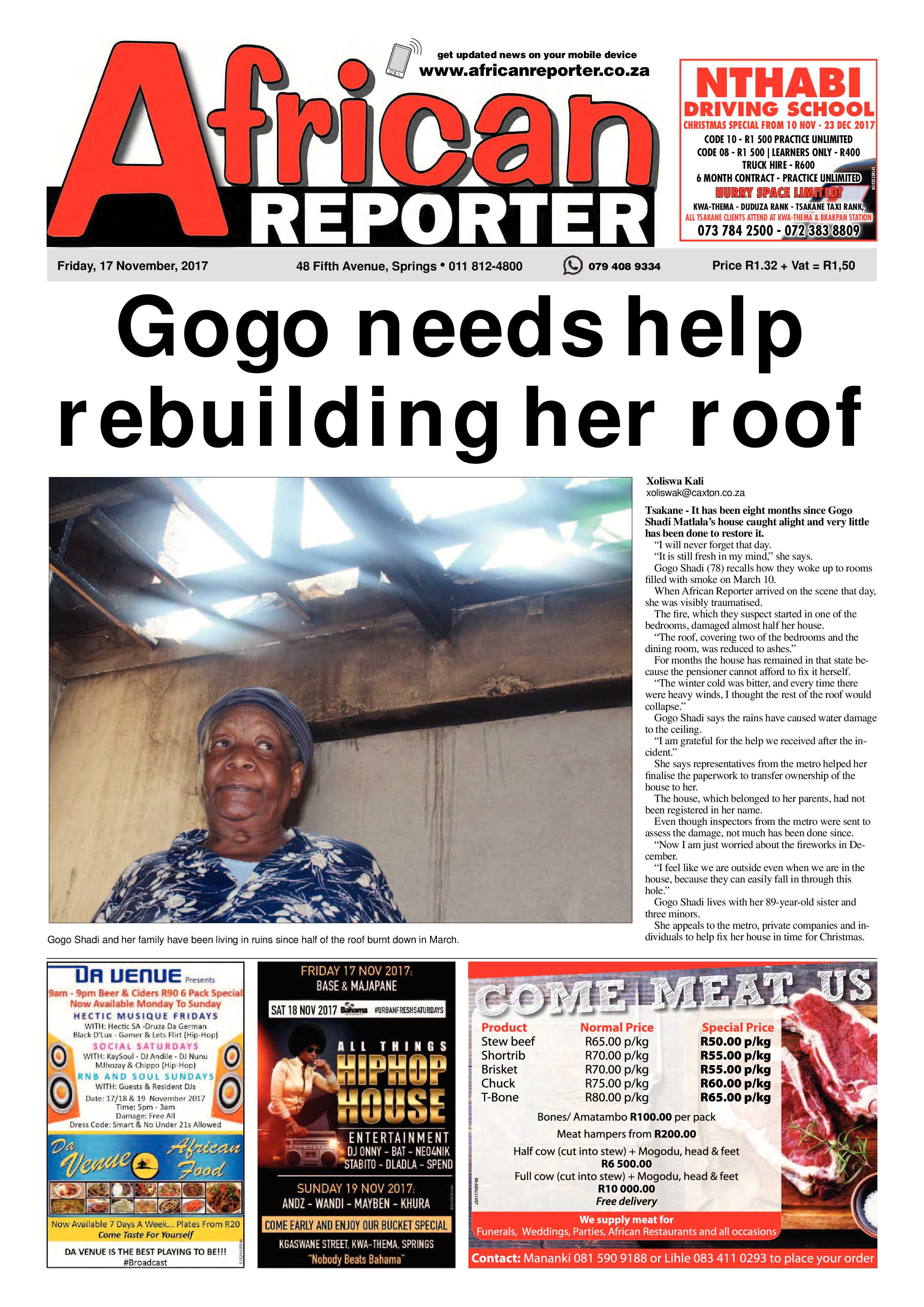 African Reporter 17 November 2017 page 1