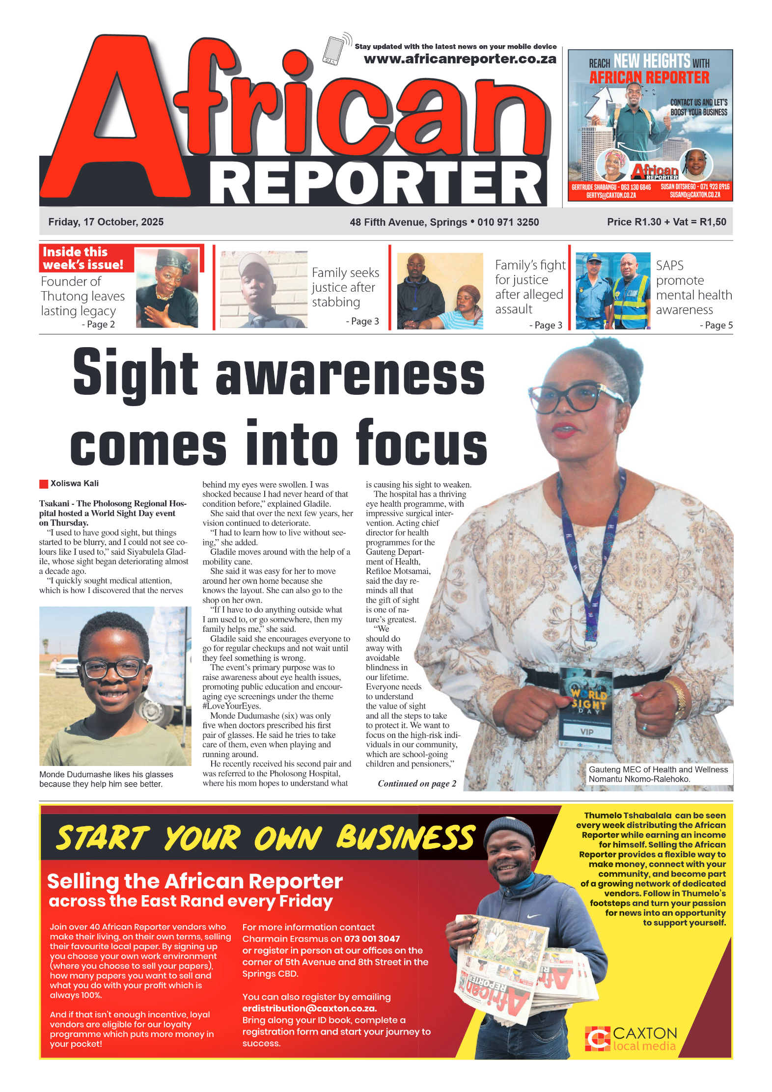 African Reporter 17 October 2025 page 1