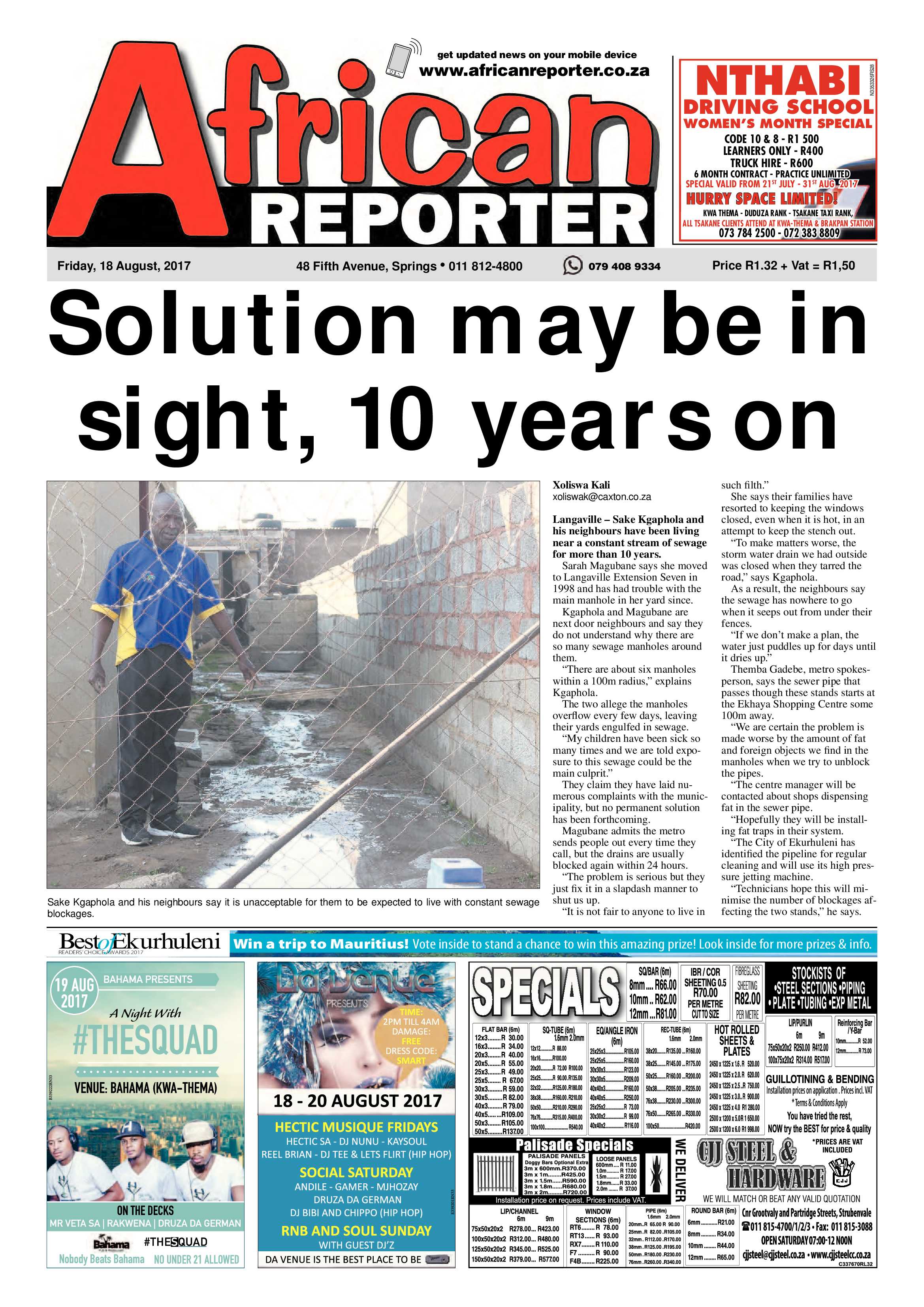 African Reporter 18 August 2017 page 1