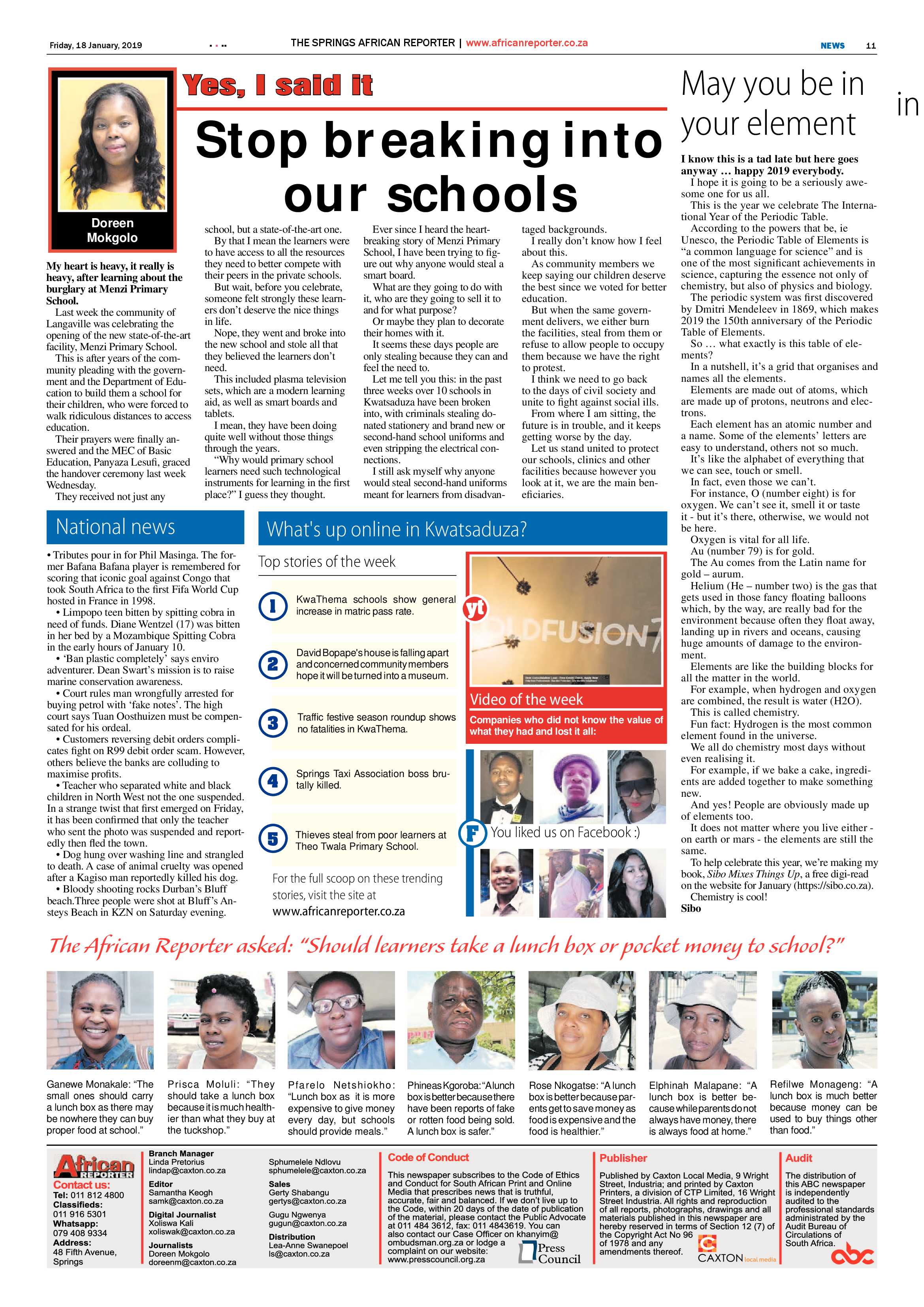 African Reporter 18 January 2019 page 11