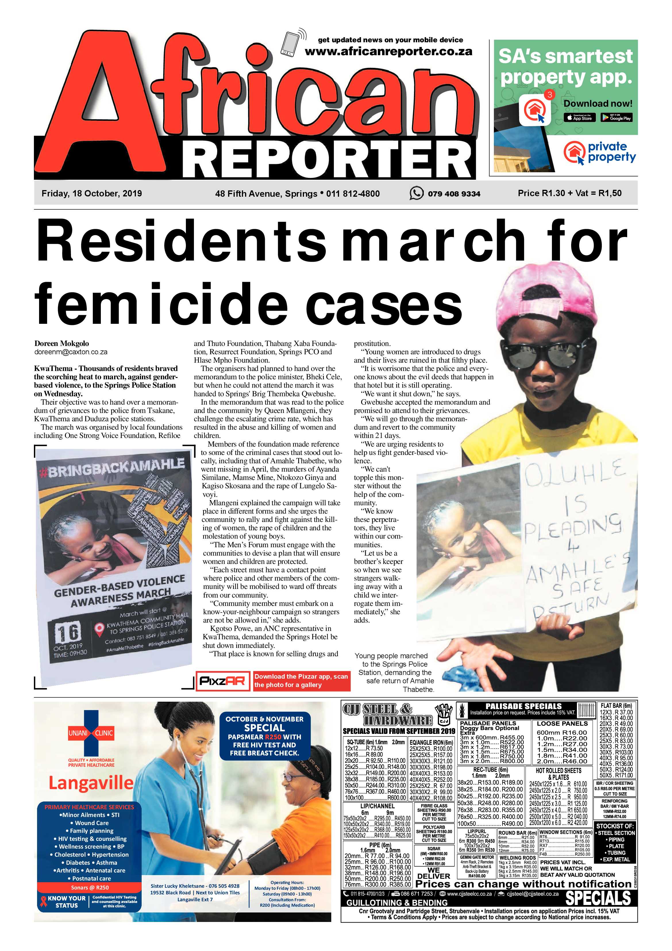 African Reporter 18 October 2019 page 1