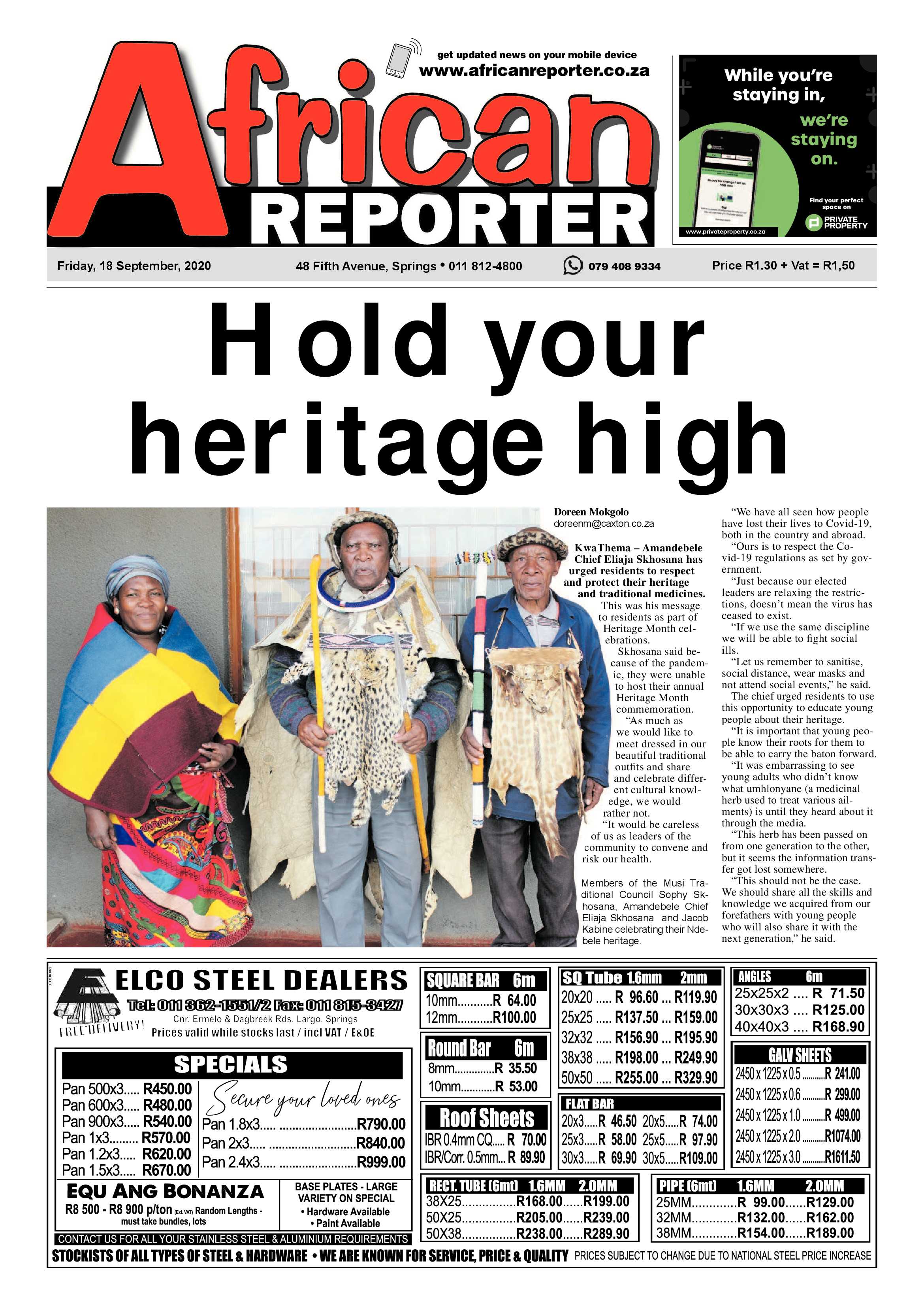 African Reporter 18 September 2020 page 1