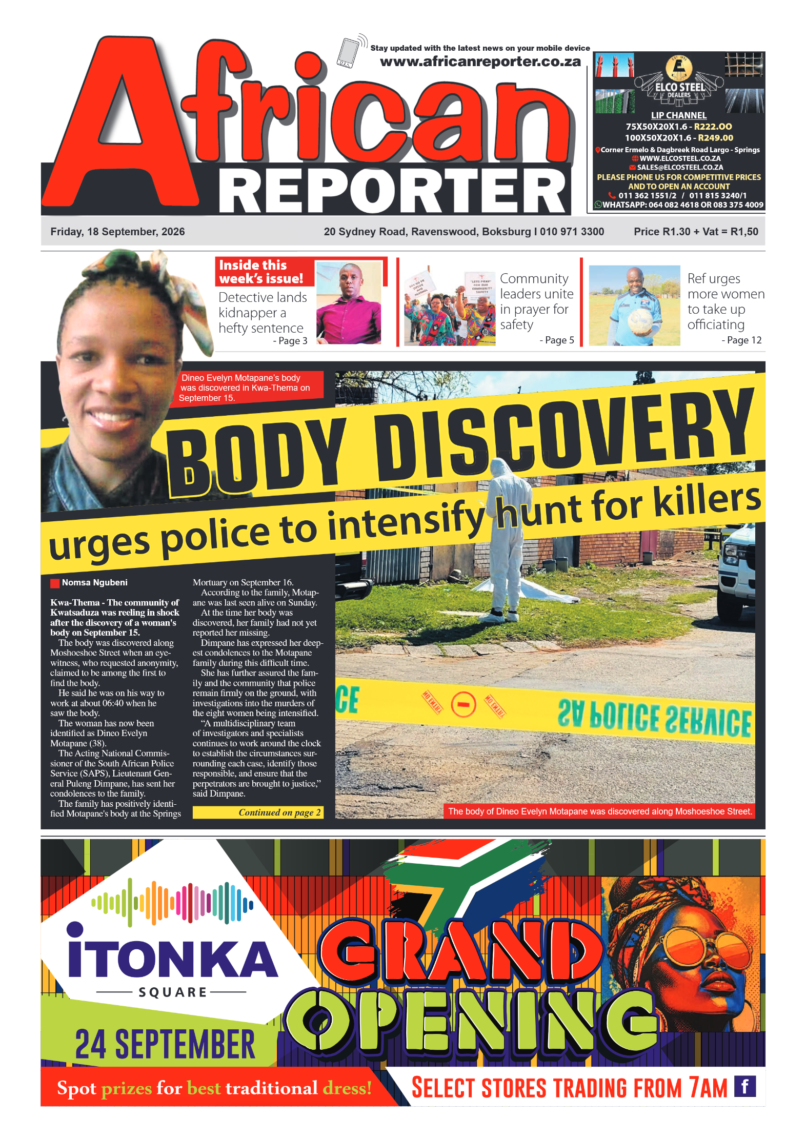 African Reporter 18 September 2026 page 1