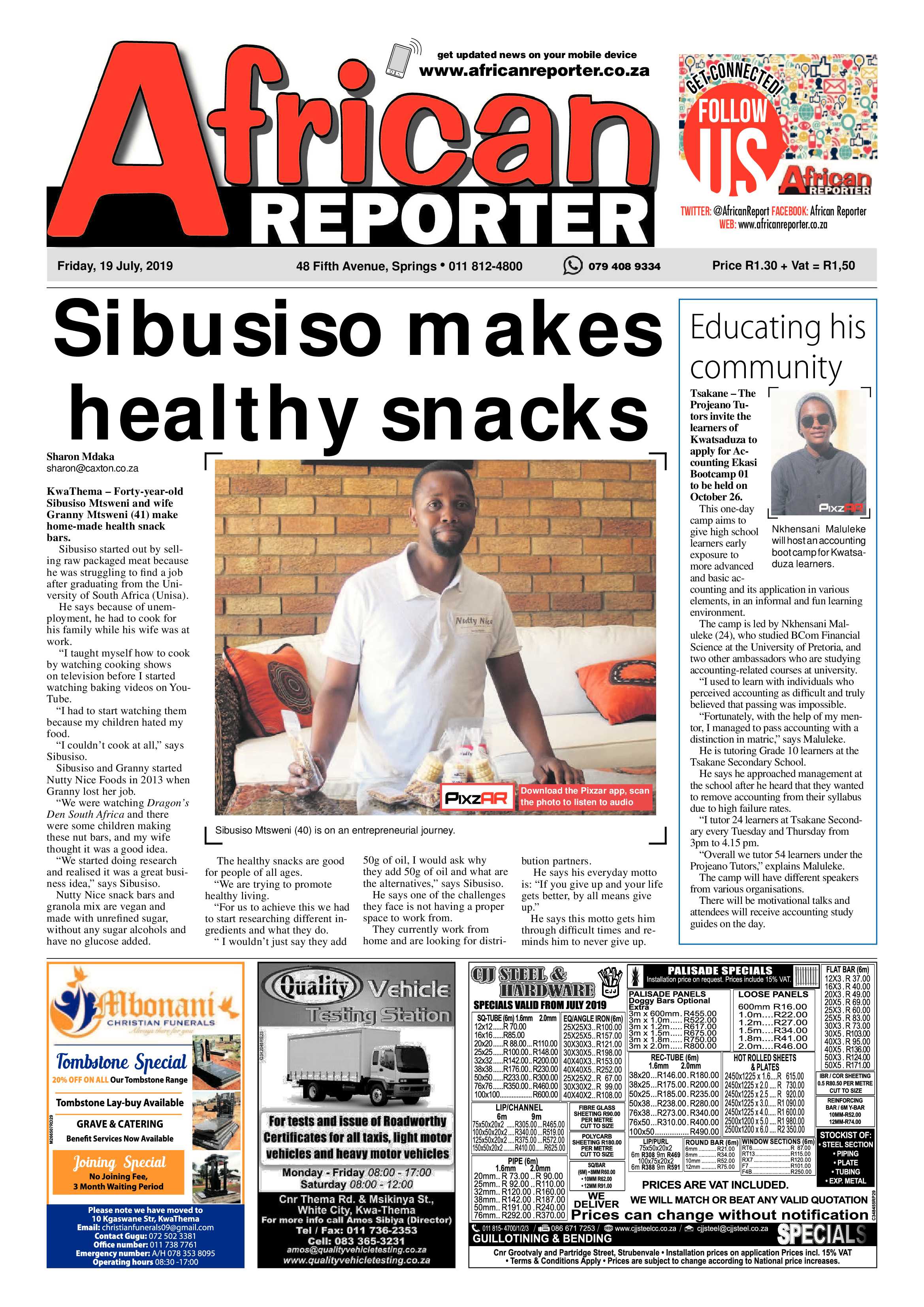 African Reporter 19 July 2019 page 1